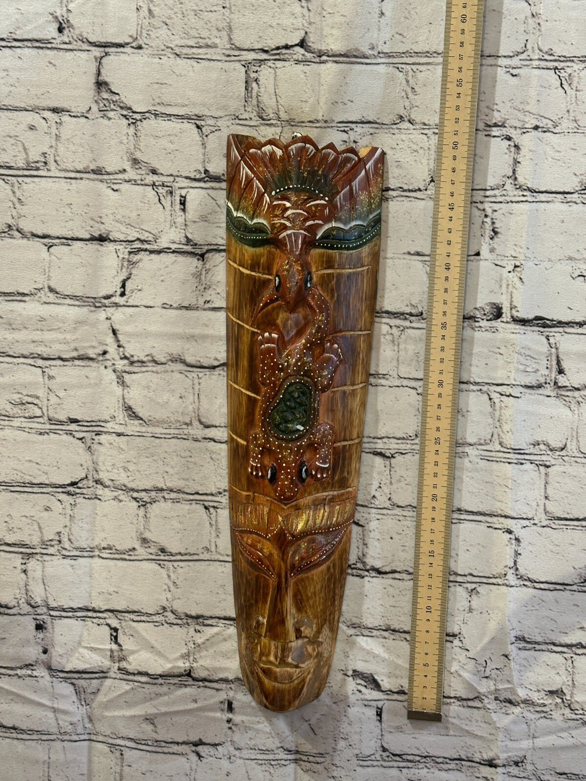 50cm Gecko Owl Hand Carved Fair Trade Wooden Animal Wall Art Wall Hang Mask3