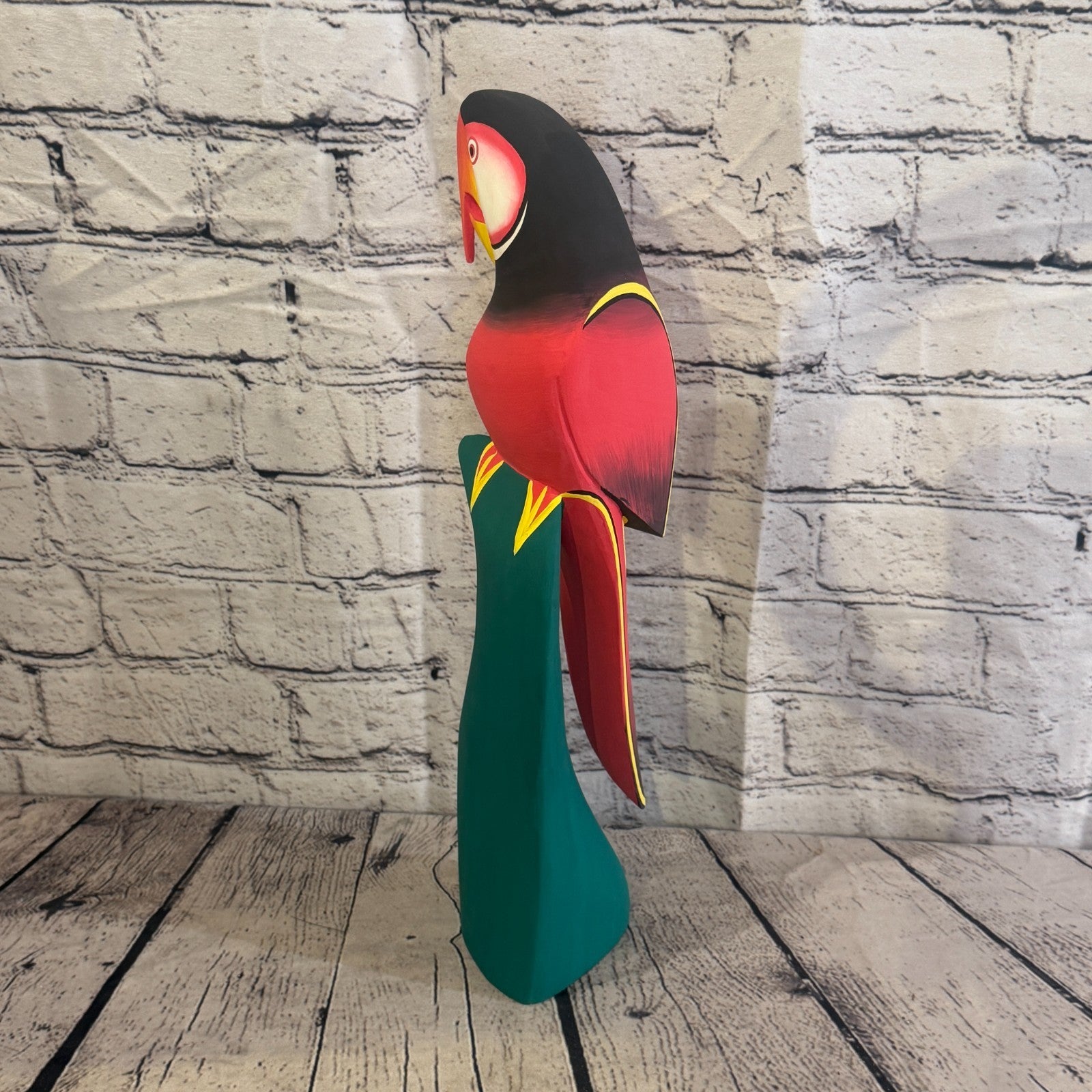 40cm Dark Red Parrot Bird Ornament Statue Fair Trade Hand Made Carved Wood3