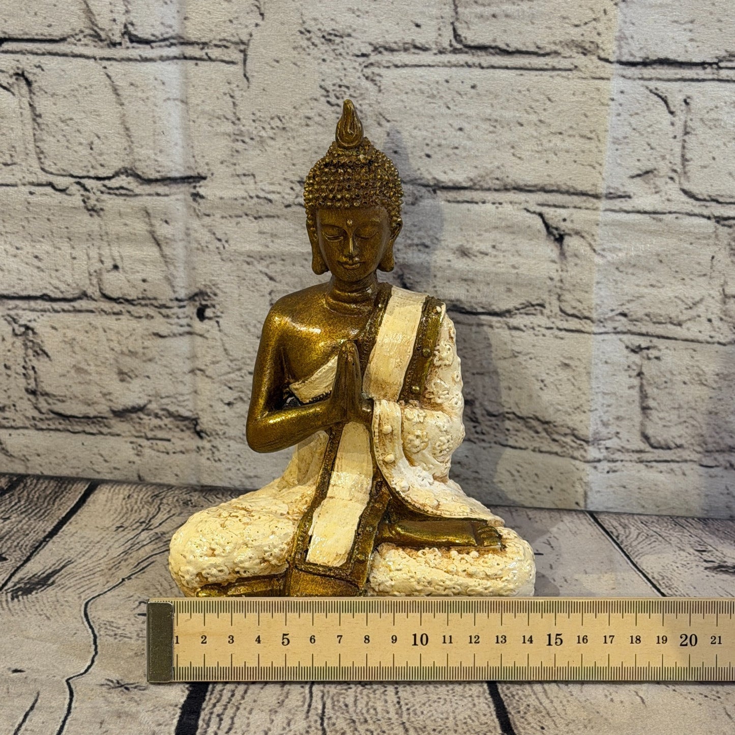 Cream & Bronze 20cm x 15cm Small Thai Spike Buddha Sitting Statue Resin Hindu6