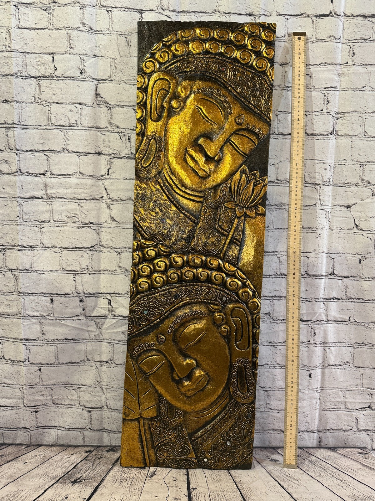 100cm x 30cm Tall Buddha 2 Faces Gold Wooden Wood Panel Wall Art Plaque7