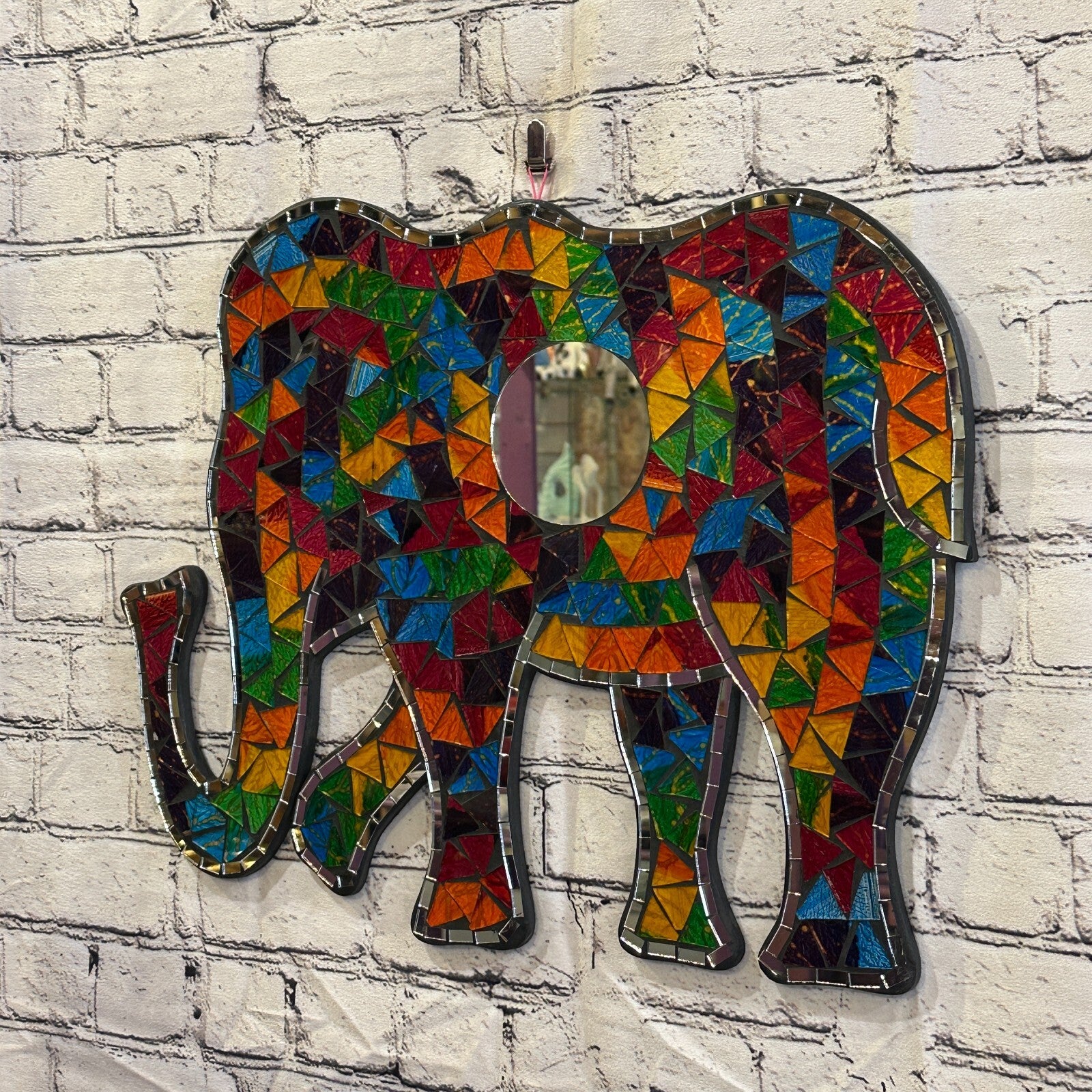 Rainbow Standing Elephant Mosaic Tile Wall Mirror 50cm x 35cm Handmade New1
