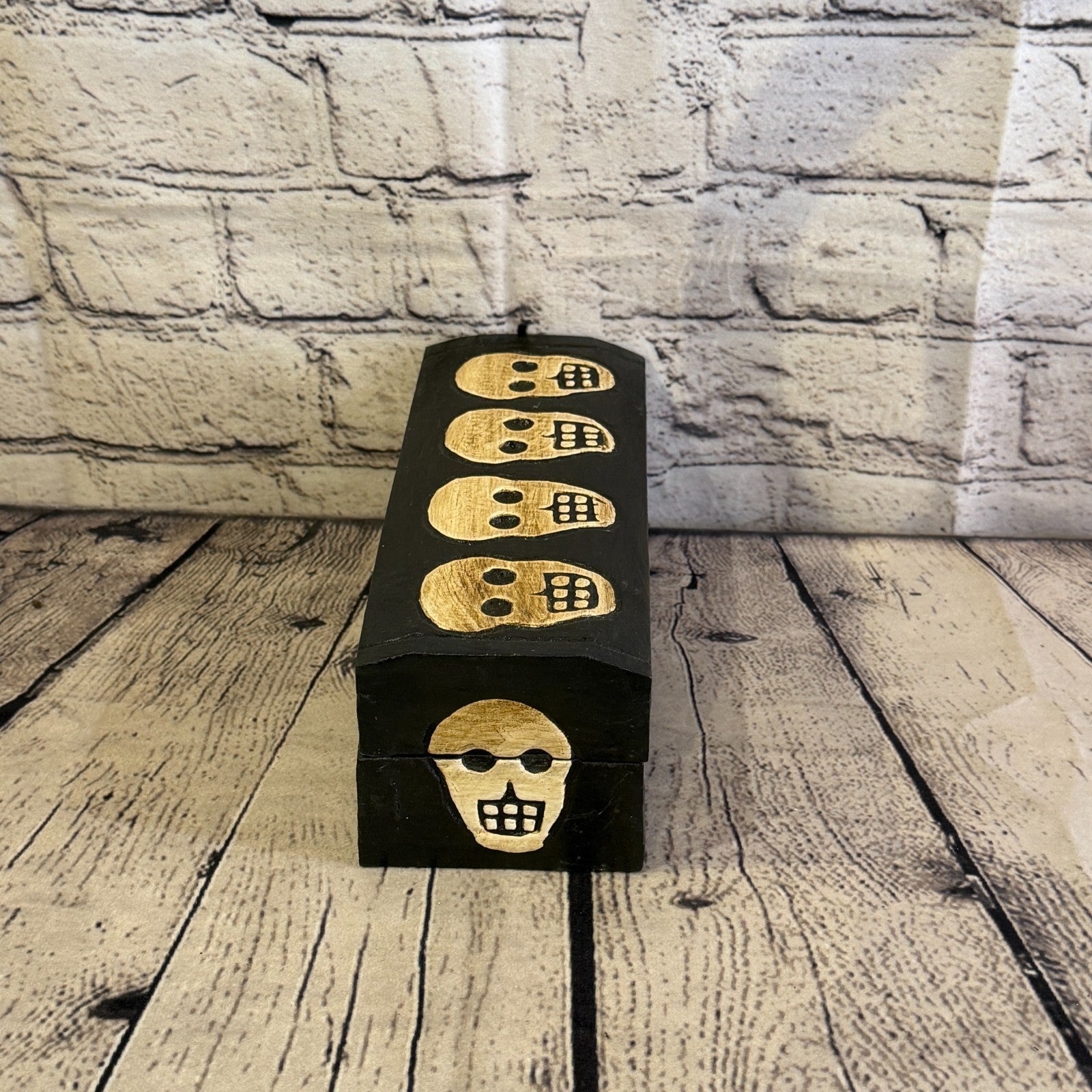 20cm x 10cm x 10cm Wood Gothic Pentagram Skull Coffin Jewellery Trinket Box3