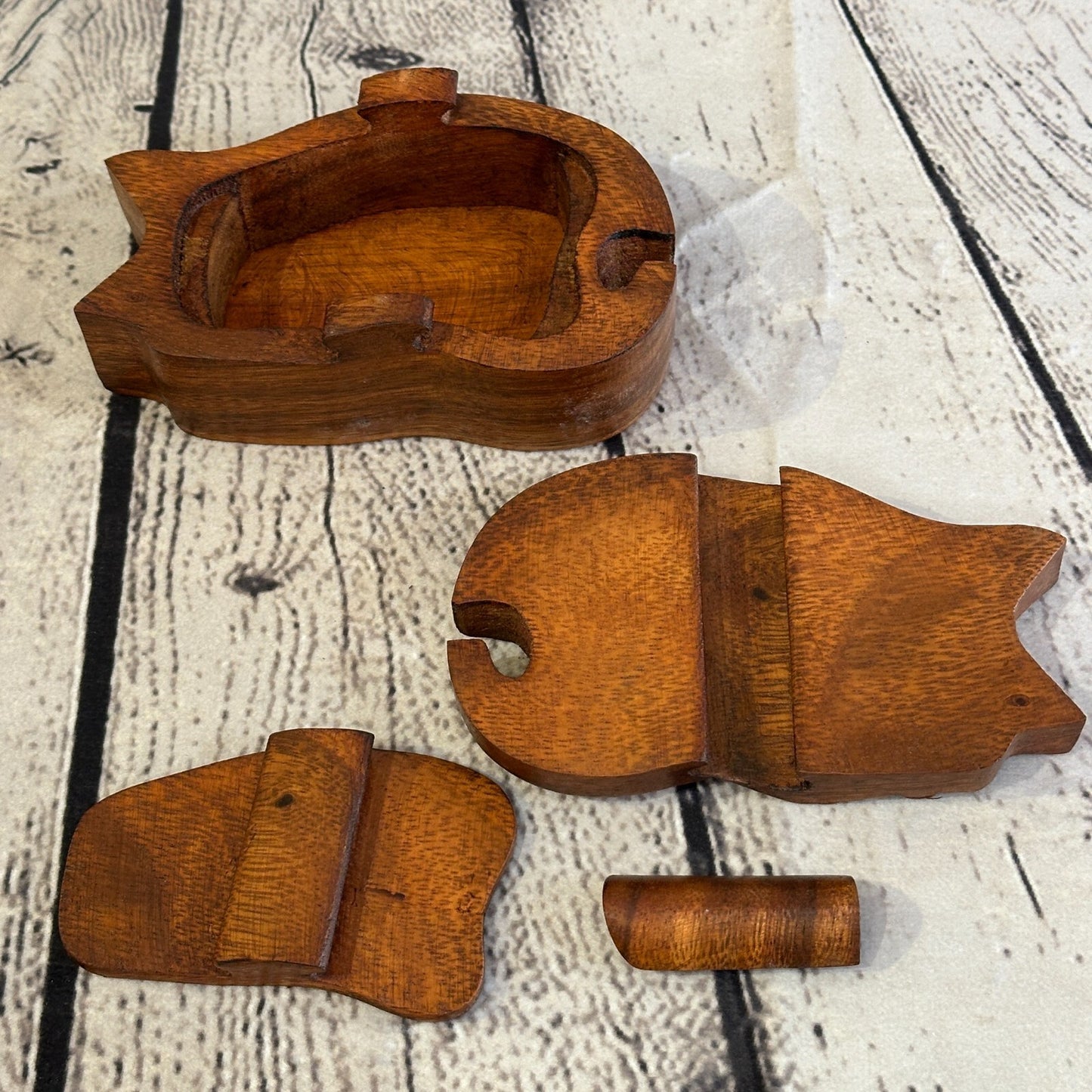 Carved Sleeping Cat 4 Bit Wooden Puzzle Box Secret Box Magic Trinket Handmade7