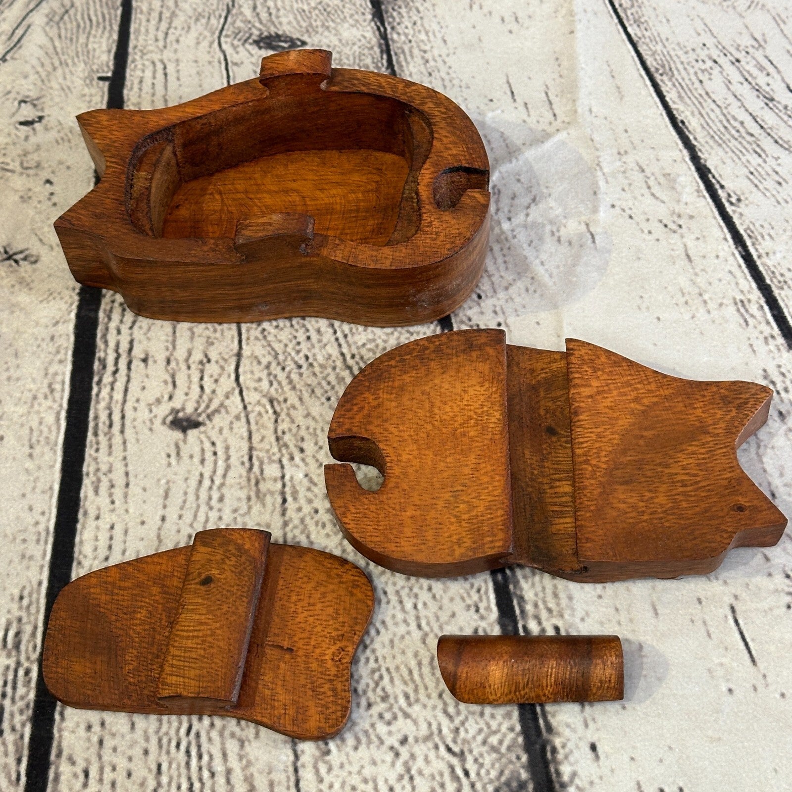 Carved Sleeping Cat 4 Bit Wooden Puzzle Box Secret Box Magic Trinket Handmade7