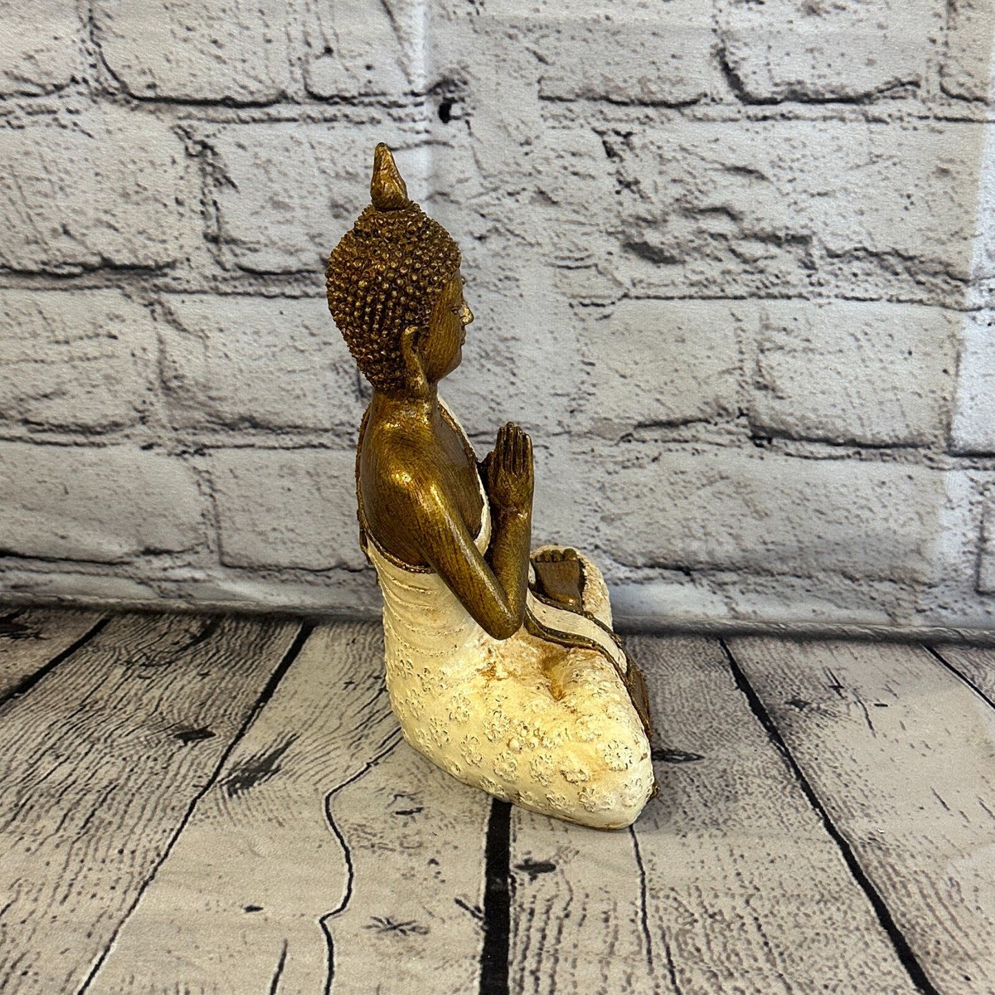 White & Bronze 20cm x 12cm Large Thai Spike Buddha Sitting  Statue Resin Hindu3