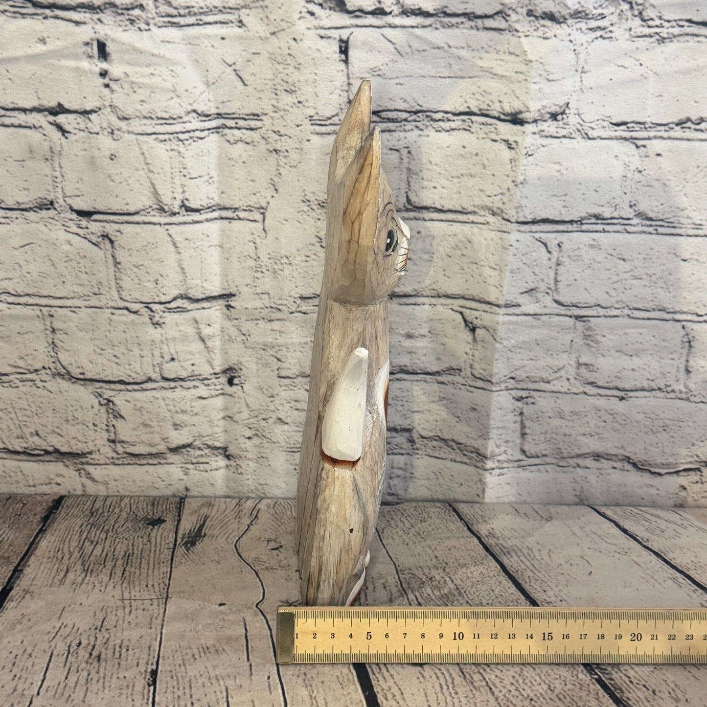 30cm White Dots Wooden Shabby Cat Statue Ornament Fair Trade Handcarved7