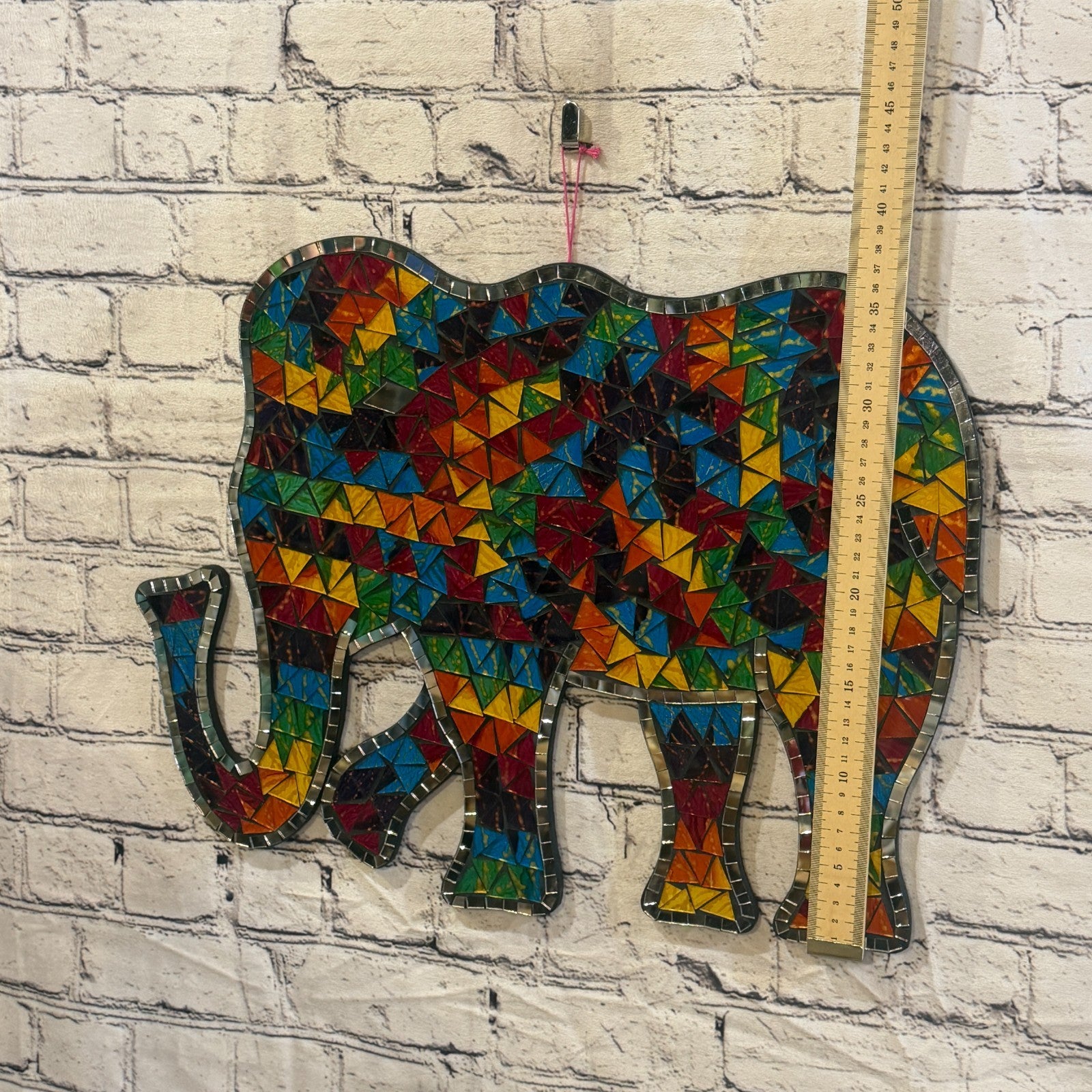 Rainbow Standing Elephant Mosaic Tile Wall Plain 50cm x 35cm Handmade New4