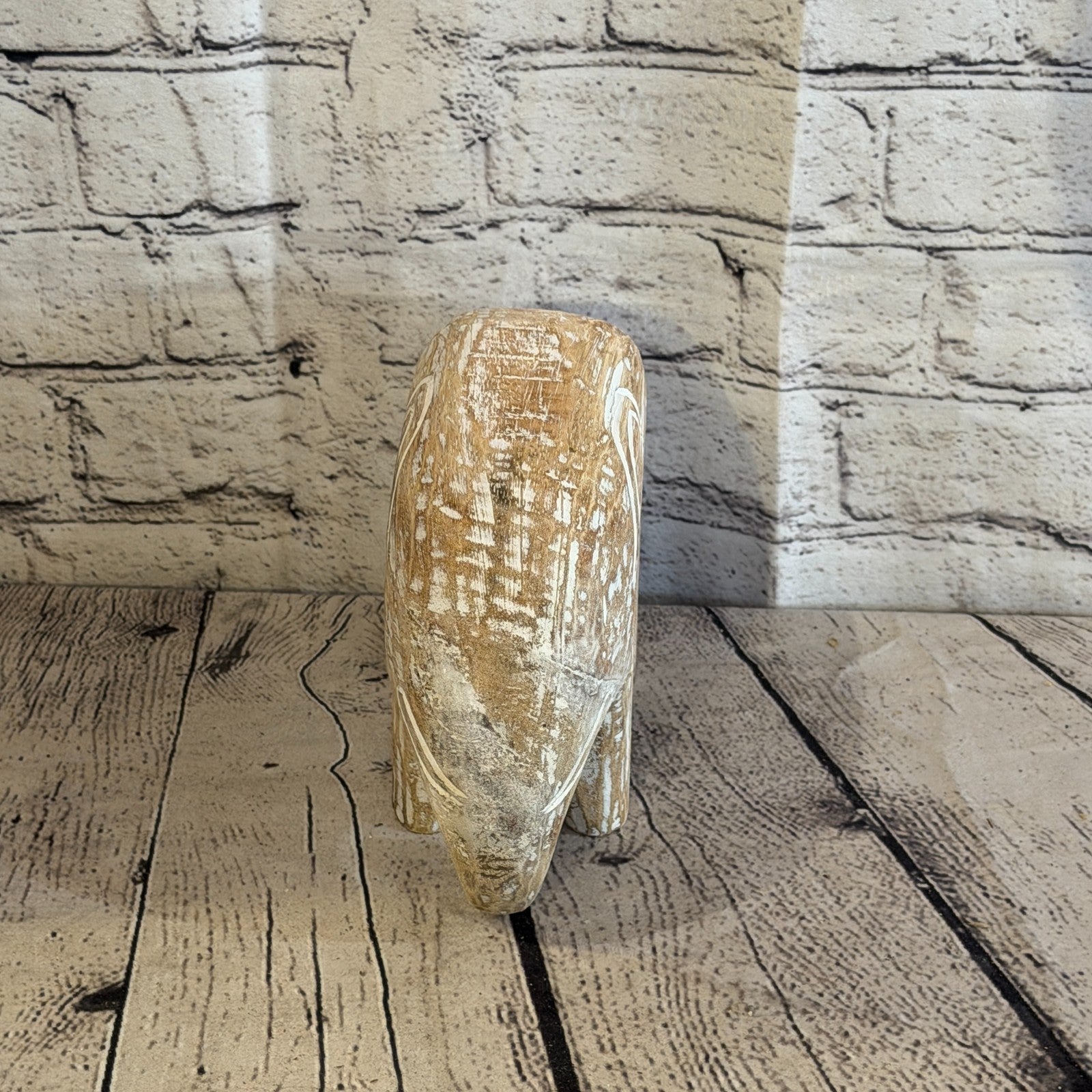15cm x 20cm White Wood Wooden Standing Elephant Hand Carved Painted Statue1
