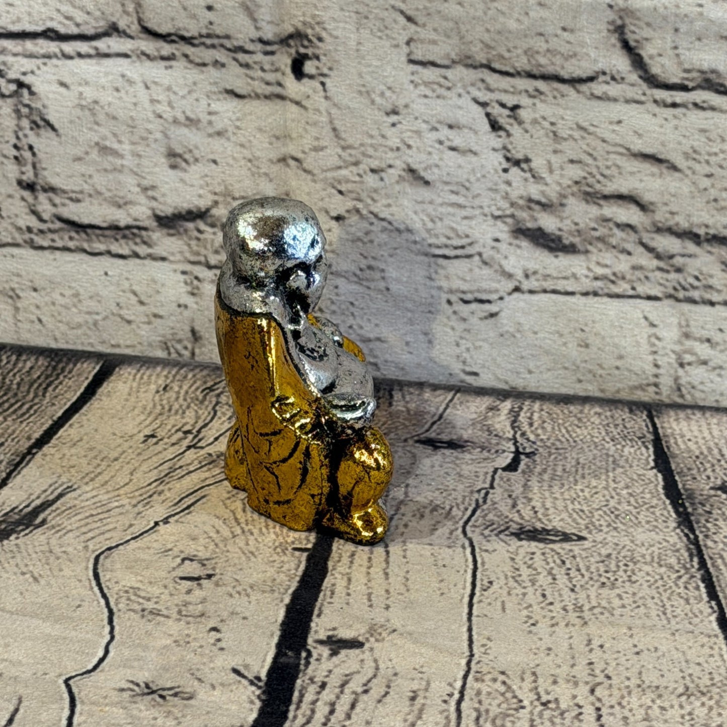 Silver And Gold 10cm x 10cm Small Chinese Buddha Sitting On Lotus Statue Resin3