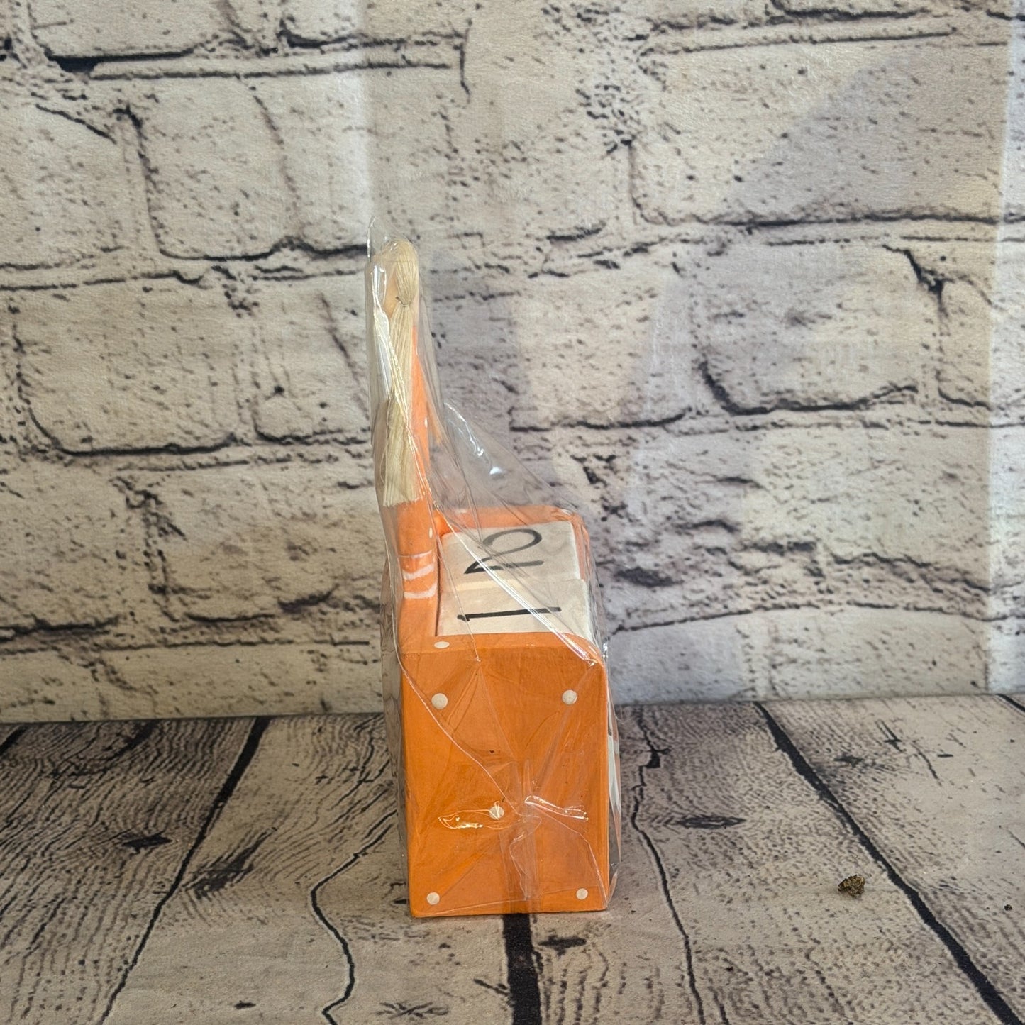 15cm Orange Hand Carved Painted Wooden Angel Block Calendar for Desk Display3
