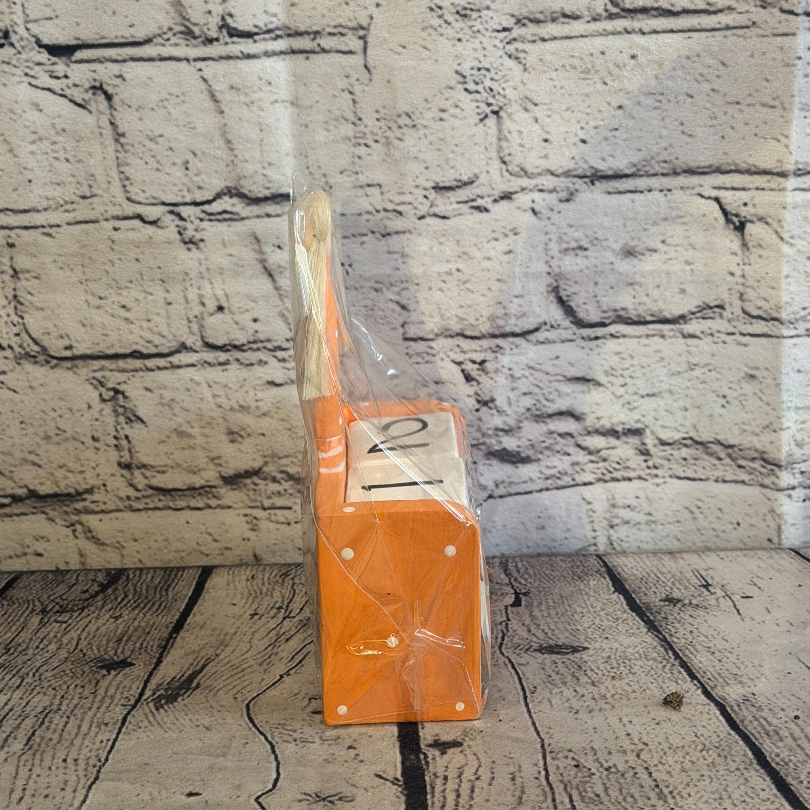 15cm Orange Hand Carved Painted Wooden Angel Block Calendar for Desk Display3