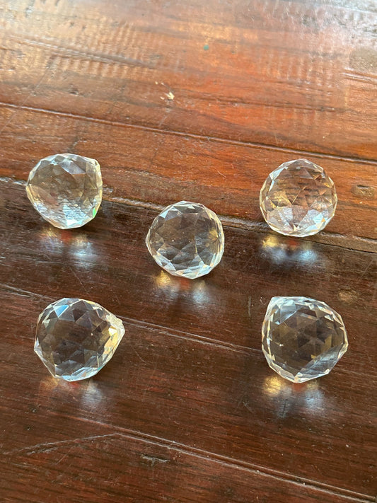 5 Top Hole Crystal Clear Glass Faceted Sun Catcher Ball Pendant 3cm x 3cm0