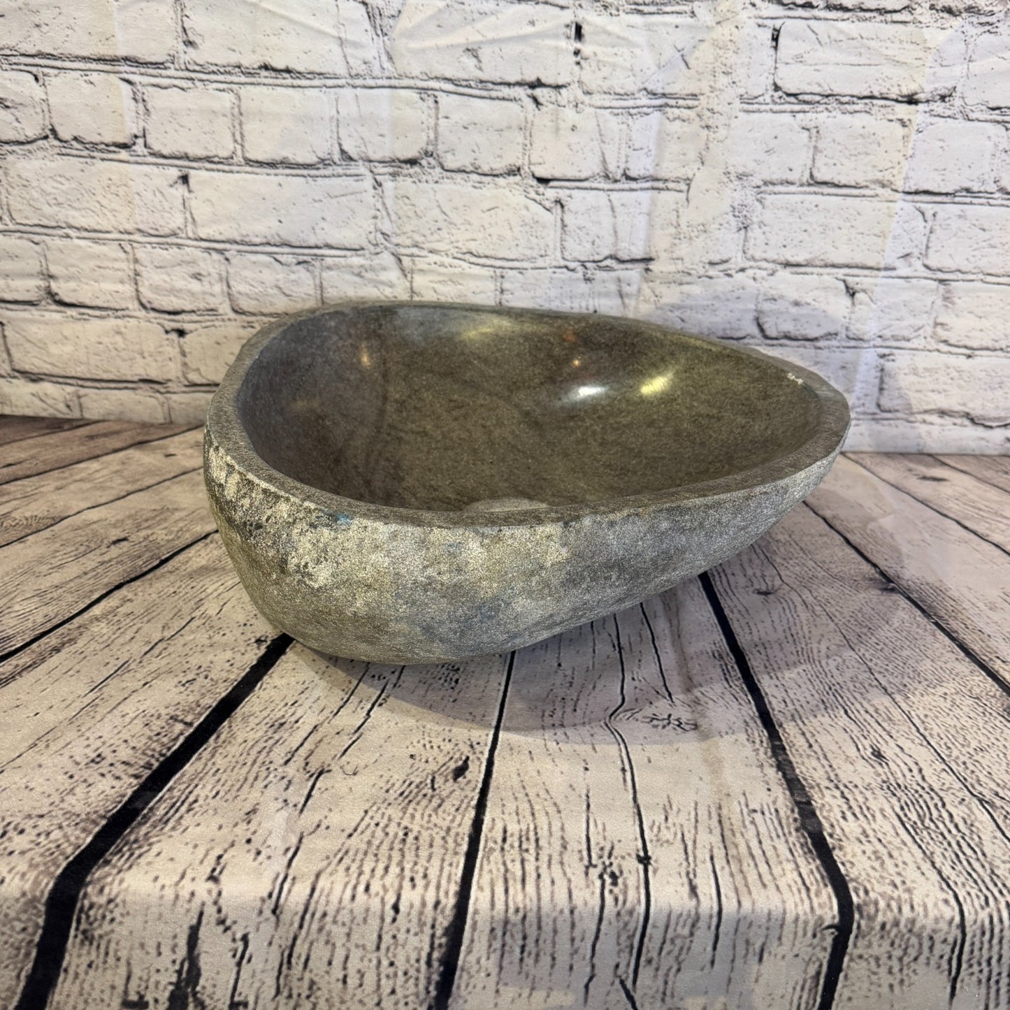 36cm x 37cm Wash Basin Bathroom Counter Top Washing River Stone Bowl Sink No 261