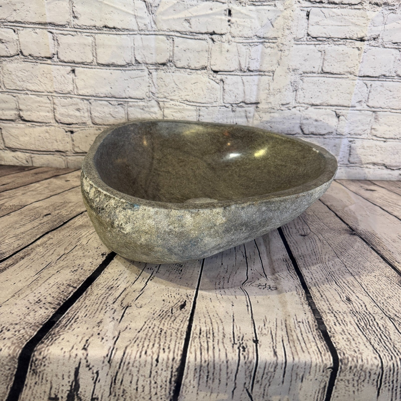 36cm x 37cm Wash Basin Bathroom Counter Top Washing River Stone Bowl Sink No 261