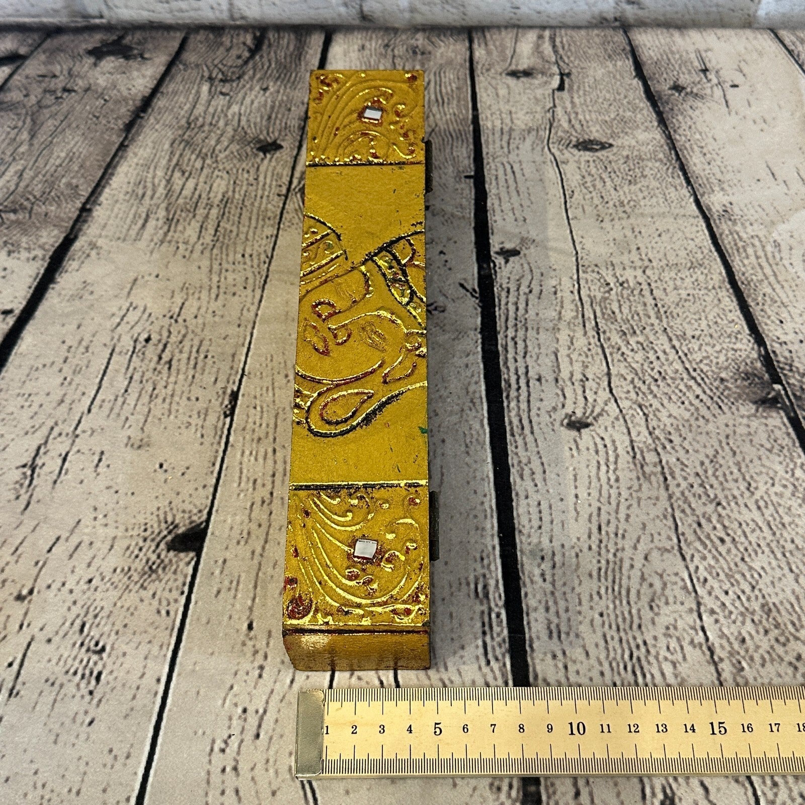 Bright Gold Thai Plain Buddha Head 25cm x 5cm x 5cm Wooden Box Trinket Handmade5