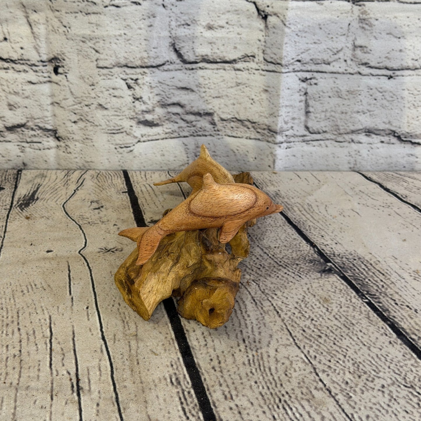 15cm Double Dolphin Mushroom Parasite Ornament Natural Carving Fairtrade Wooden3