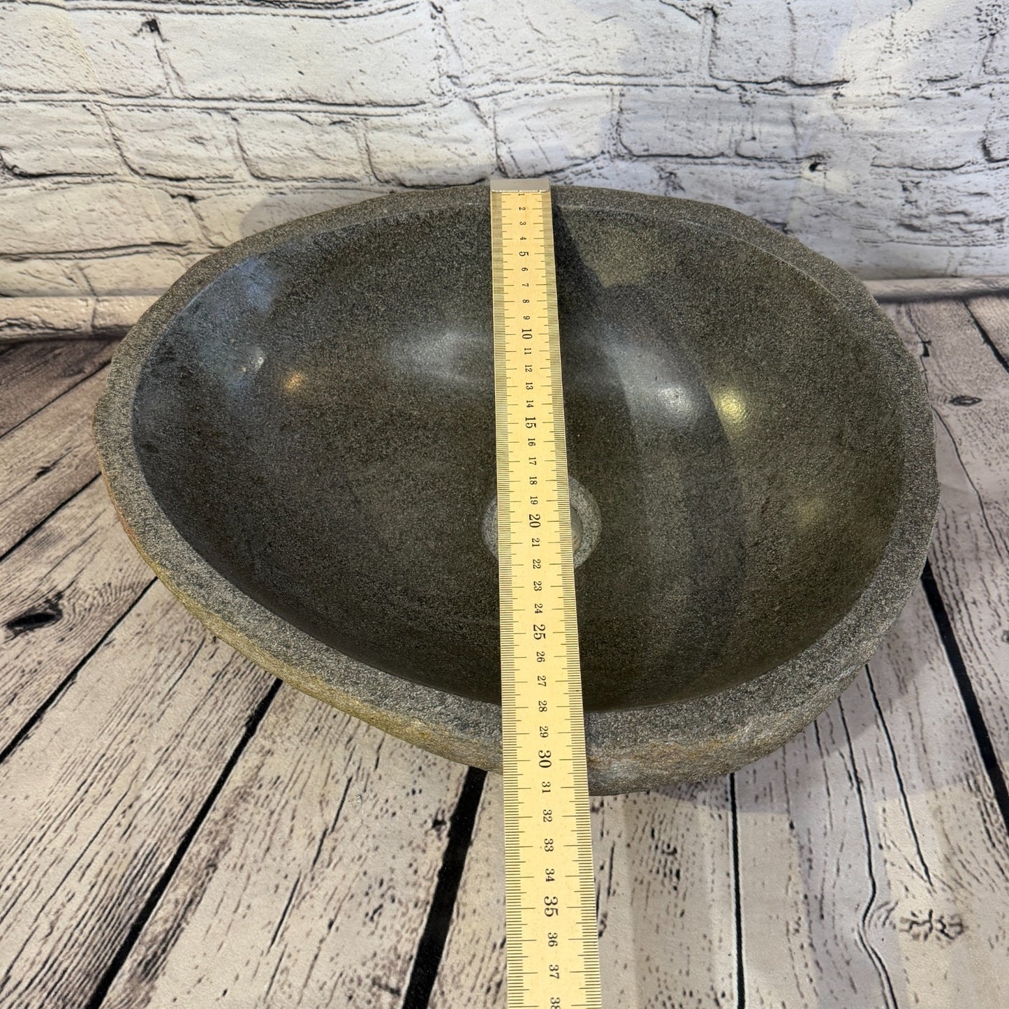 37cm x 30cm Wash Basin Bathroom Counter Top Washing River Stone Bowl Sink No 178