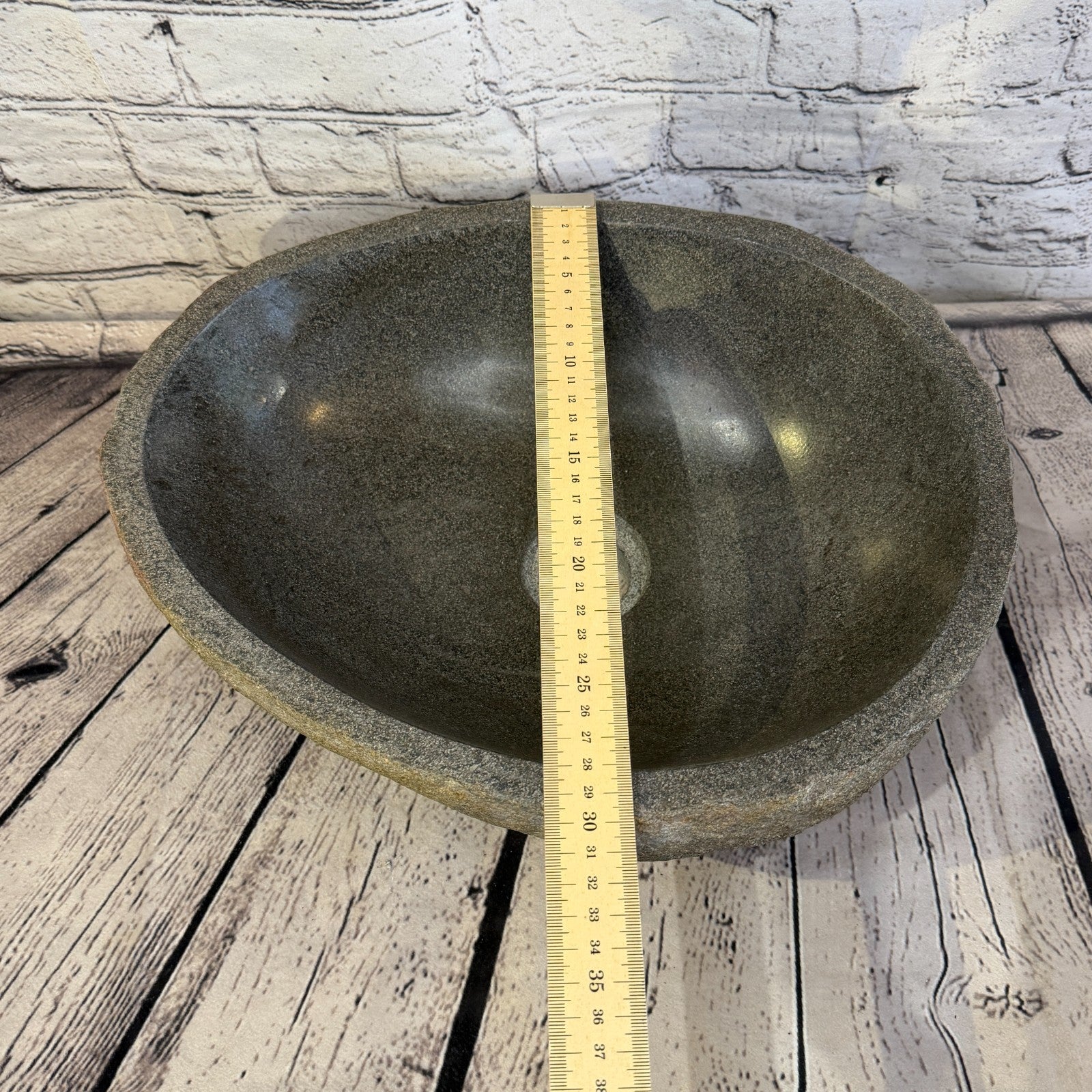 37cm x 30cm Wash Basin Bathroom Counter Top Washing River Stone Bowl Sink No 178