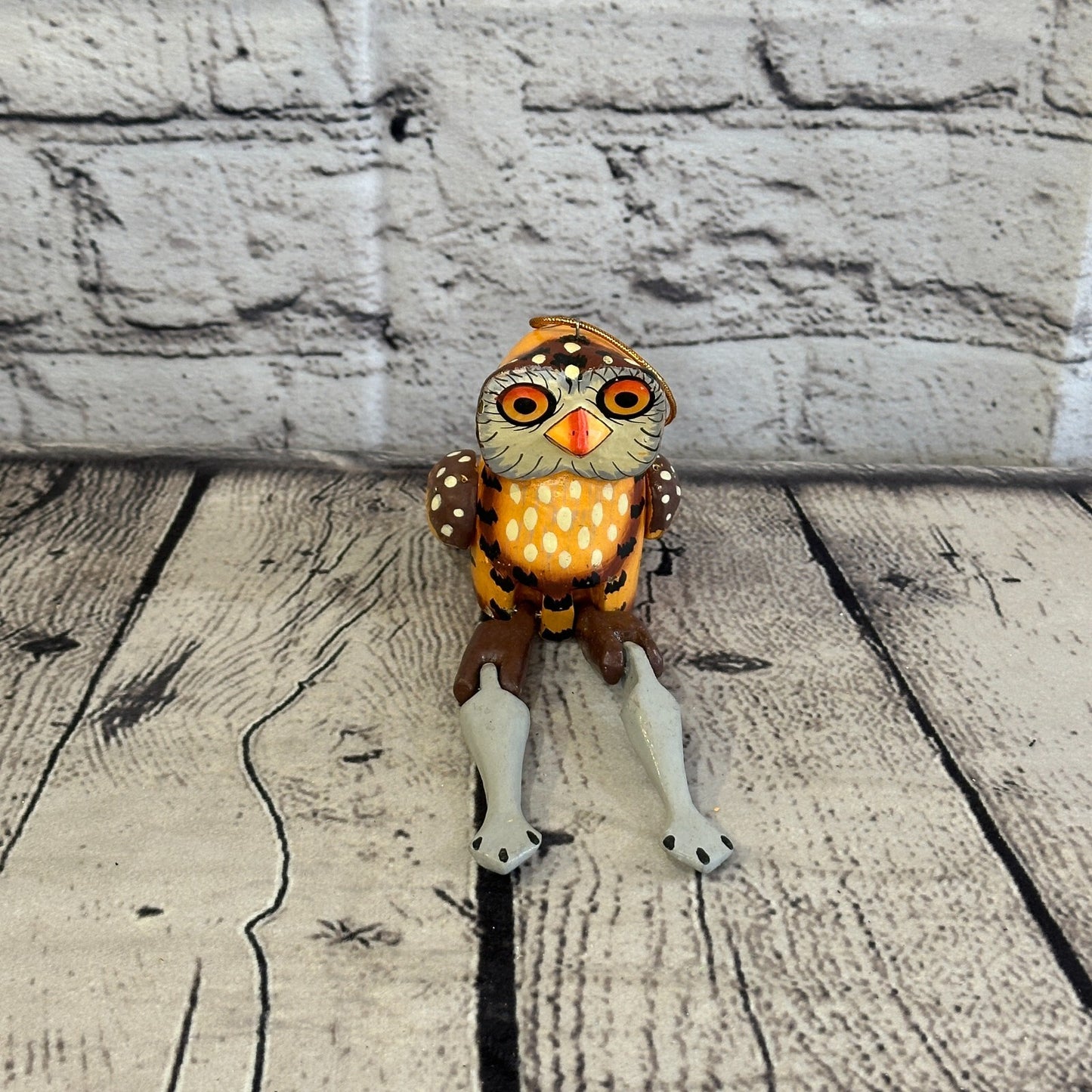 10cm Brown Owl Sitting Animal, Wooden Shelf Ornament Handmade and Fairtrade1