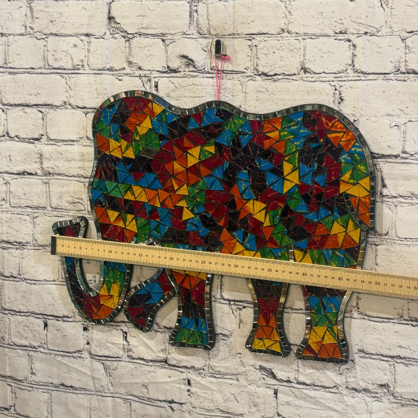 Rainbow Standing Elephant Mosaic Tile Wall Plain 50cm x 35cm Handmade New3