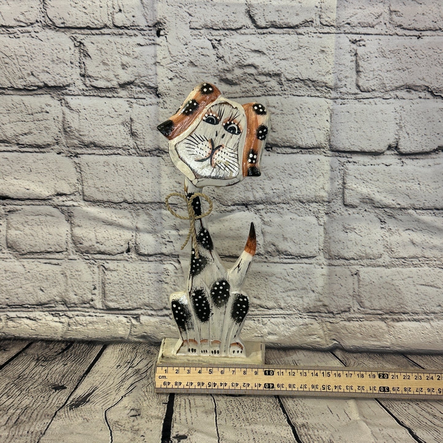 White Wooden Dog Shabby Pattern 30cm x 10cm Handmade and Fairtrade6