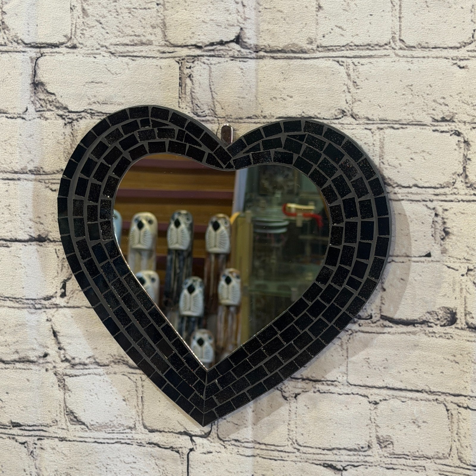 Black Heart Shape Mosaic Tile Wall Mirror 28cm x 25cm 10 Inches Handmade New2