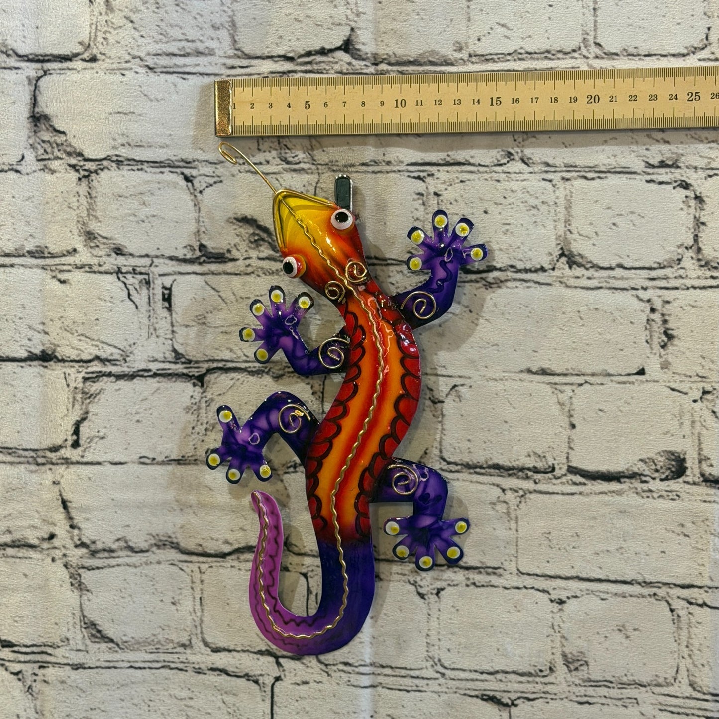 25cm x 10cm Purple Gecko Lizard Metal Tin Wall Hanging Ornament Painted Statue3