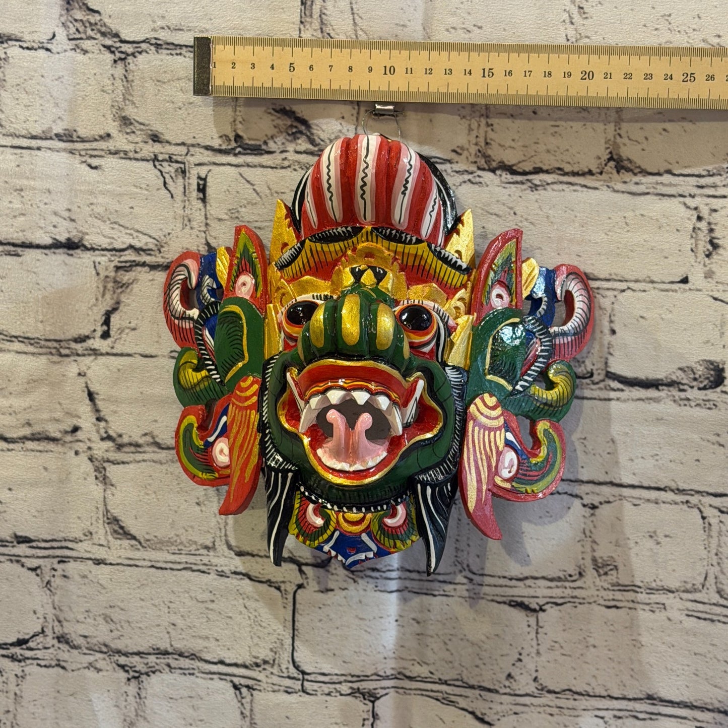 20cm Barong Wide Green Demon Dragon Hindu Deity Wooden Hand Carved Mask Painted4