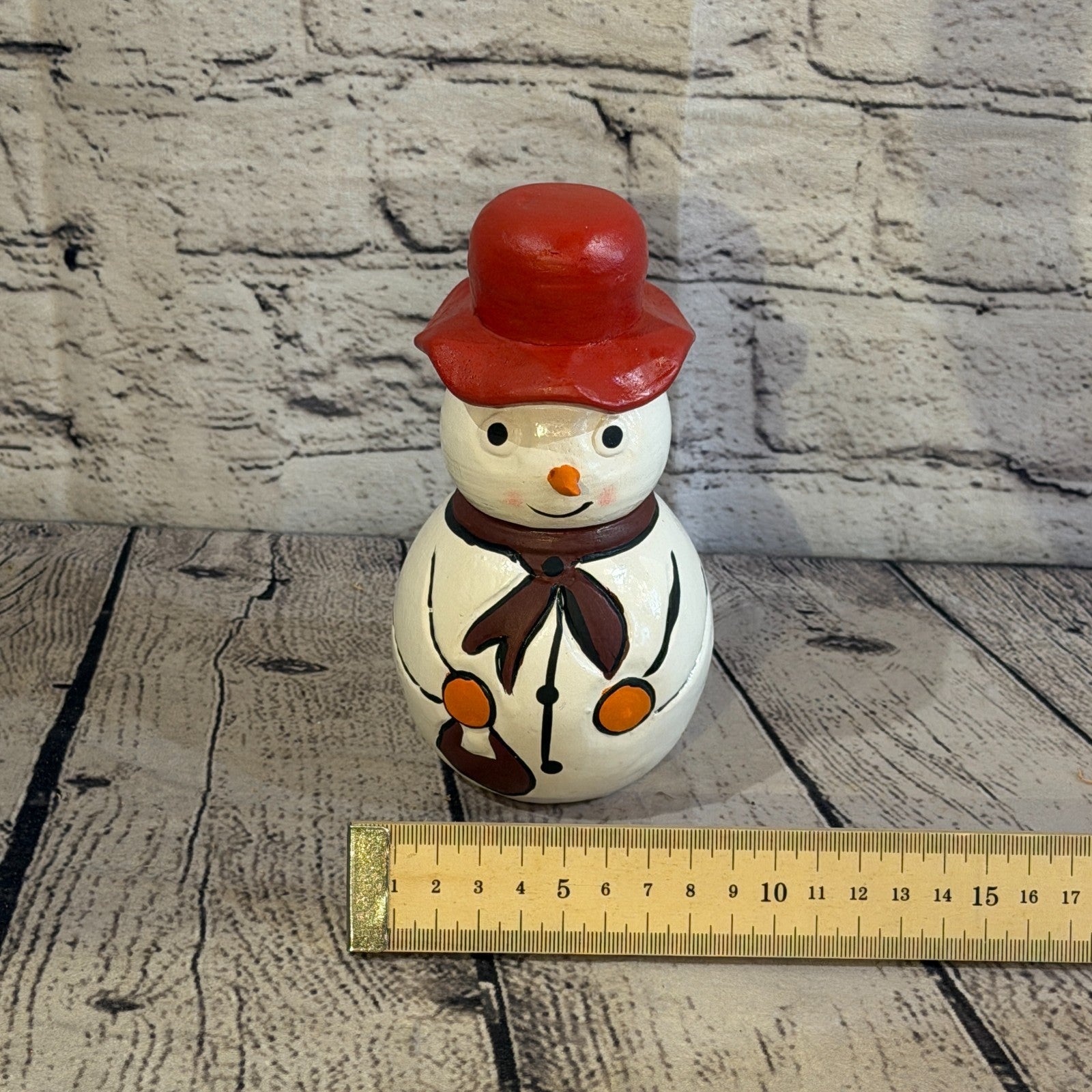 15cm x 10cm Red Top Hat Snowman Handcrafted Wood Xmas Christmas Ornament6