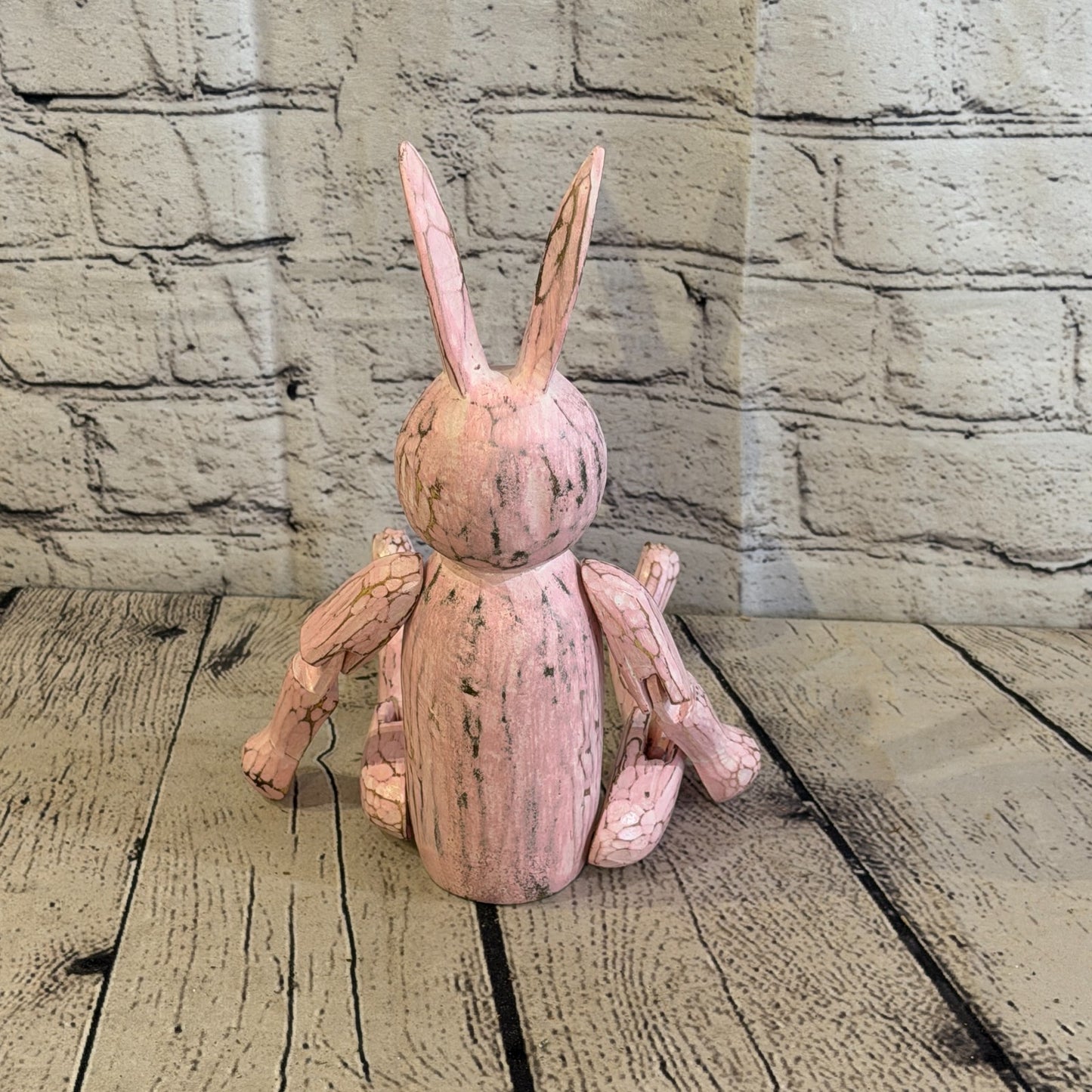 25cm Pink Bunny Rabbit Sitting Animal, Wooden Shelf Ornament Handmade Fairtrade4