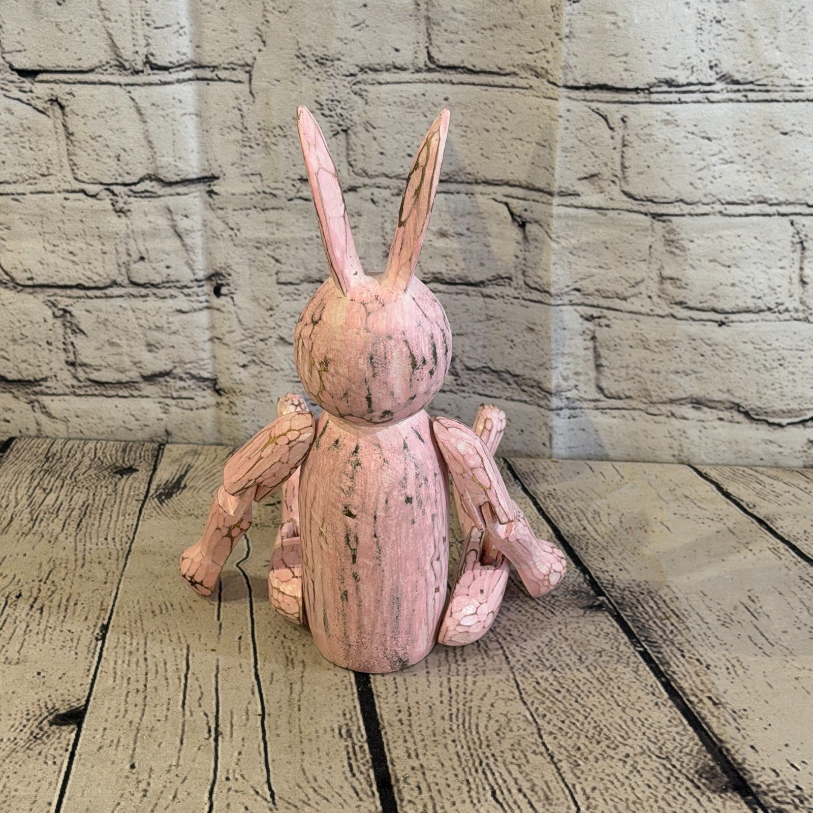 25cm Pink Bunny Rabbit Sitting Animal, Wooden Shelf Ornament Handmade Fairtrade4