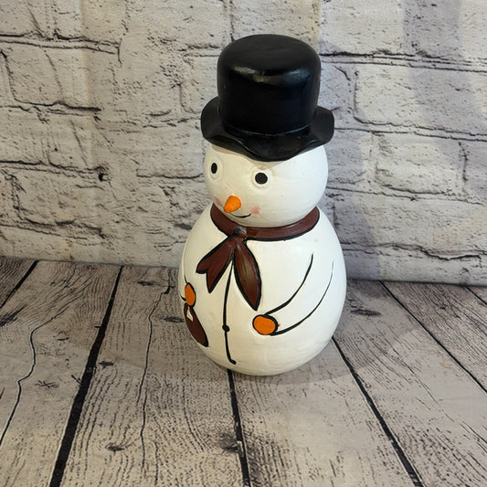 25cm x 12cm Black Top Hat Snowman Handcrafted Wood Xmas Christmas Ornament0