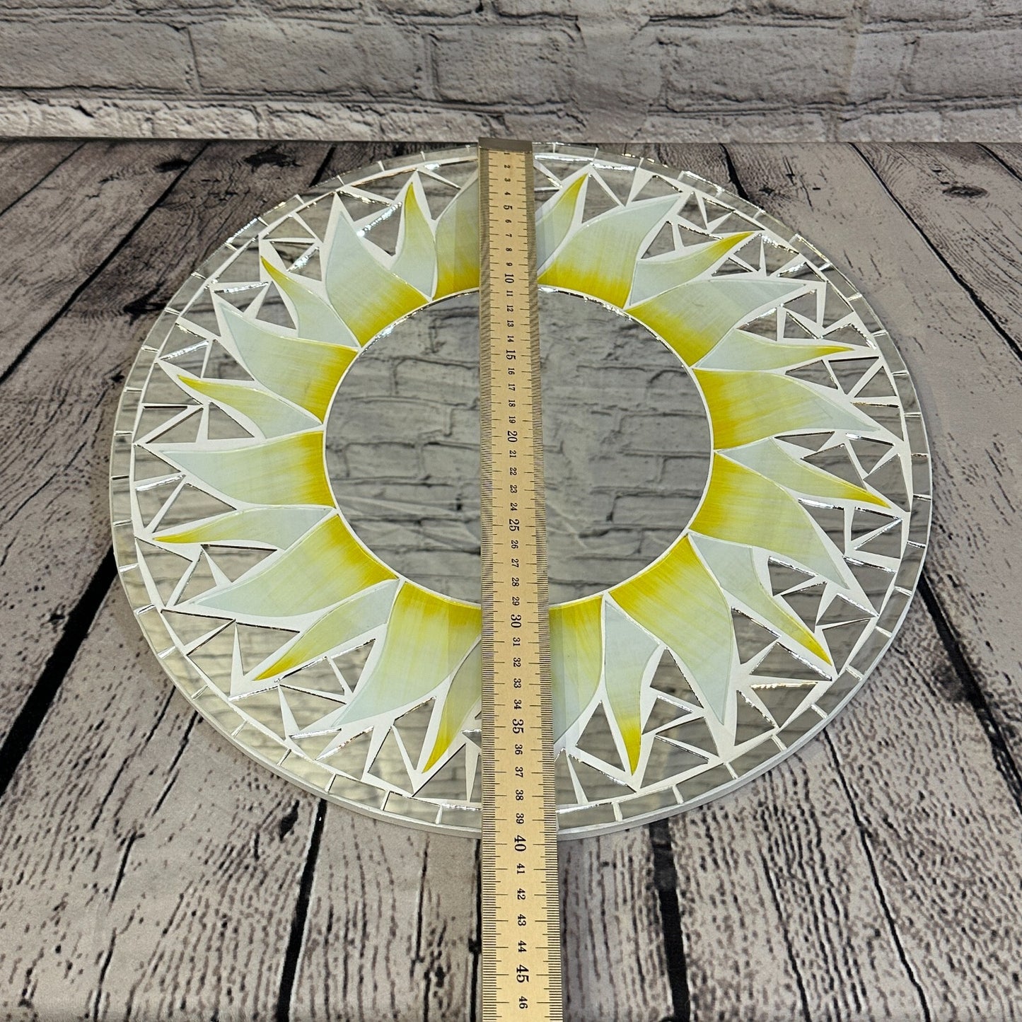 White Sun Flame Mosaic Tile Wall Mirror 40cm x 40cm 16Inches Handmade4