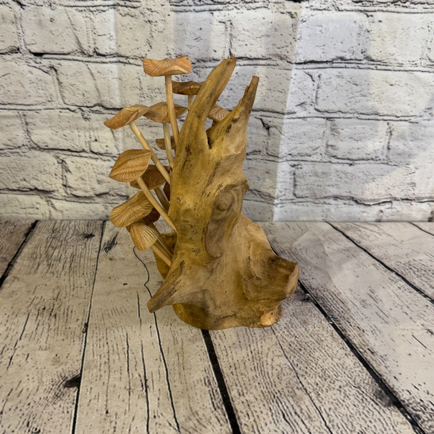 25cm Cluster Plain Mushroom Parasite Ornament Natural Carving Fairtrade Wooden2