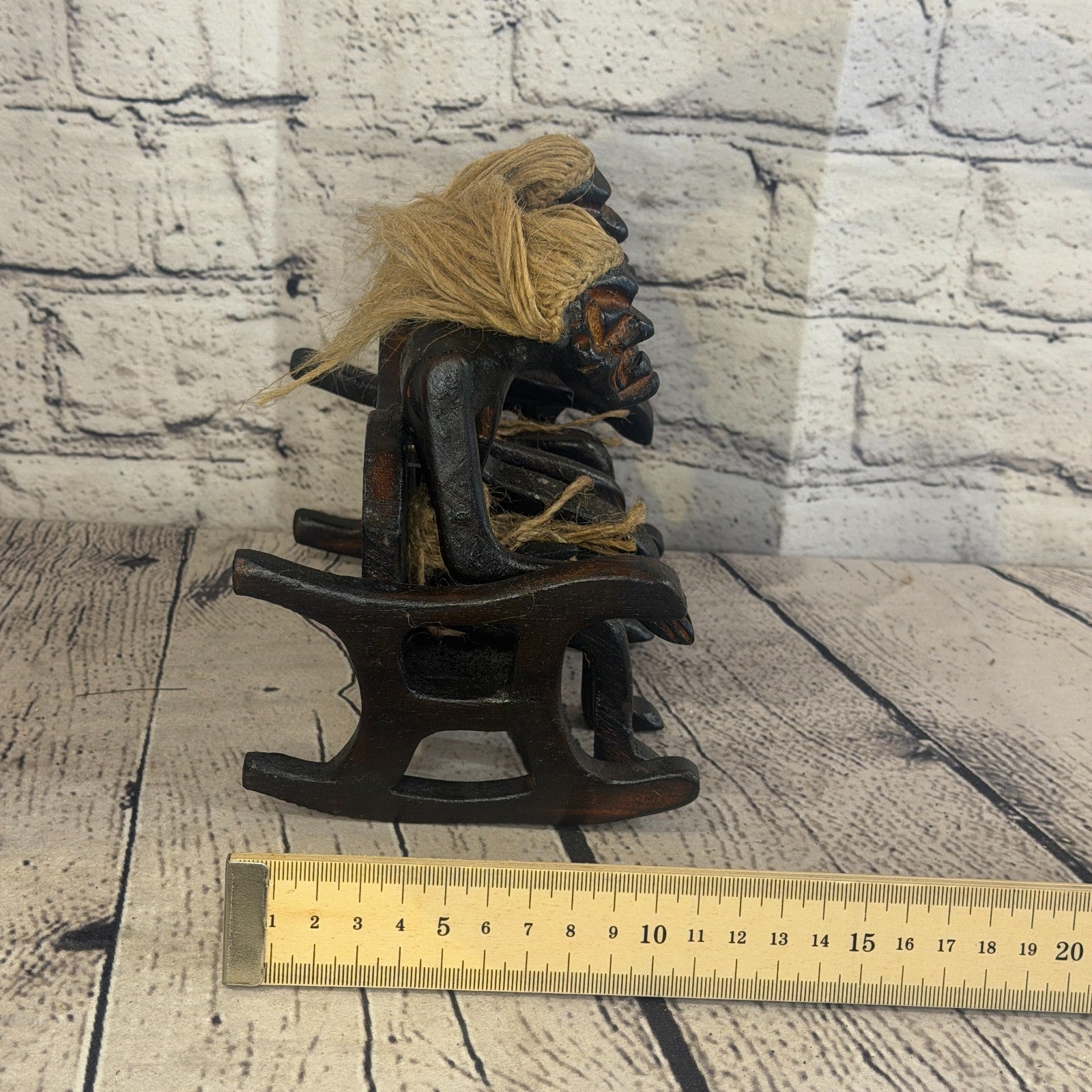 15cm Sitting Couple African Tribal Warrior Man Figure Statue Wood Hand Carved7