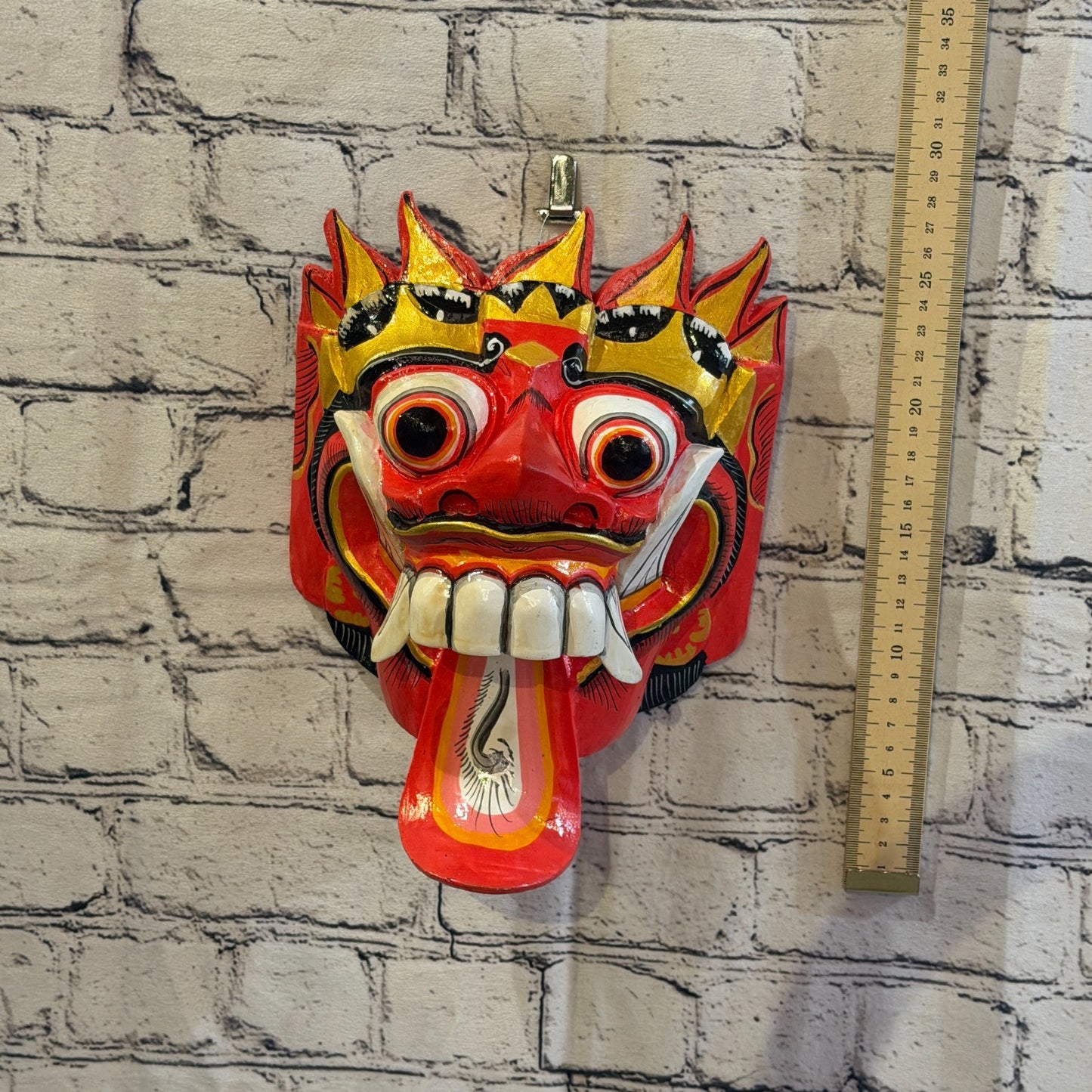 25cm Rangda Demon Red Dragon Hindu Deity Wooden Hand Carved Mask Painted6