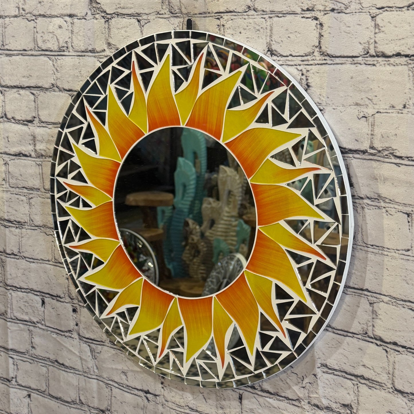 Orange Sun Flame Mosaic Tile Wall Mirror 50cm x 50cm 20 Inches Handmade1