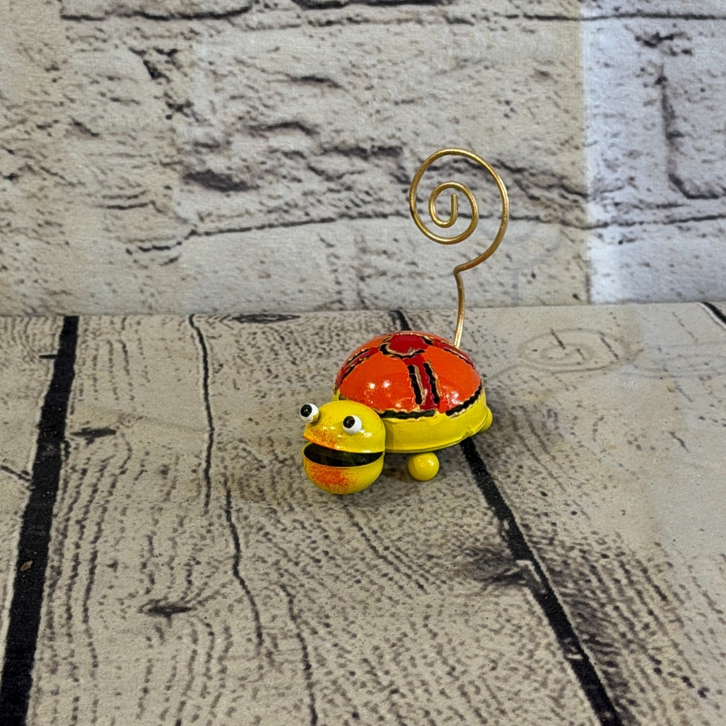 7cm x 7cm Colourful Yellow Tortoise Turtle Metal Tin Standing Ornament Statue0