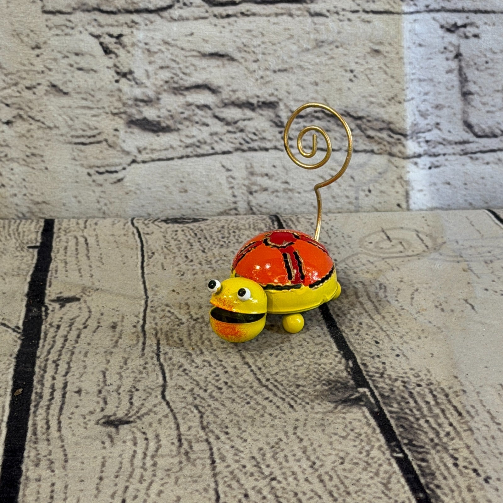 7cm x 7cm Colourful Yellow Tortoise Turtle Metal Tin Standing Ornament Statue0