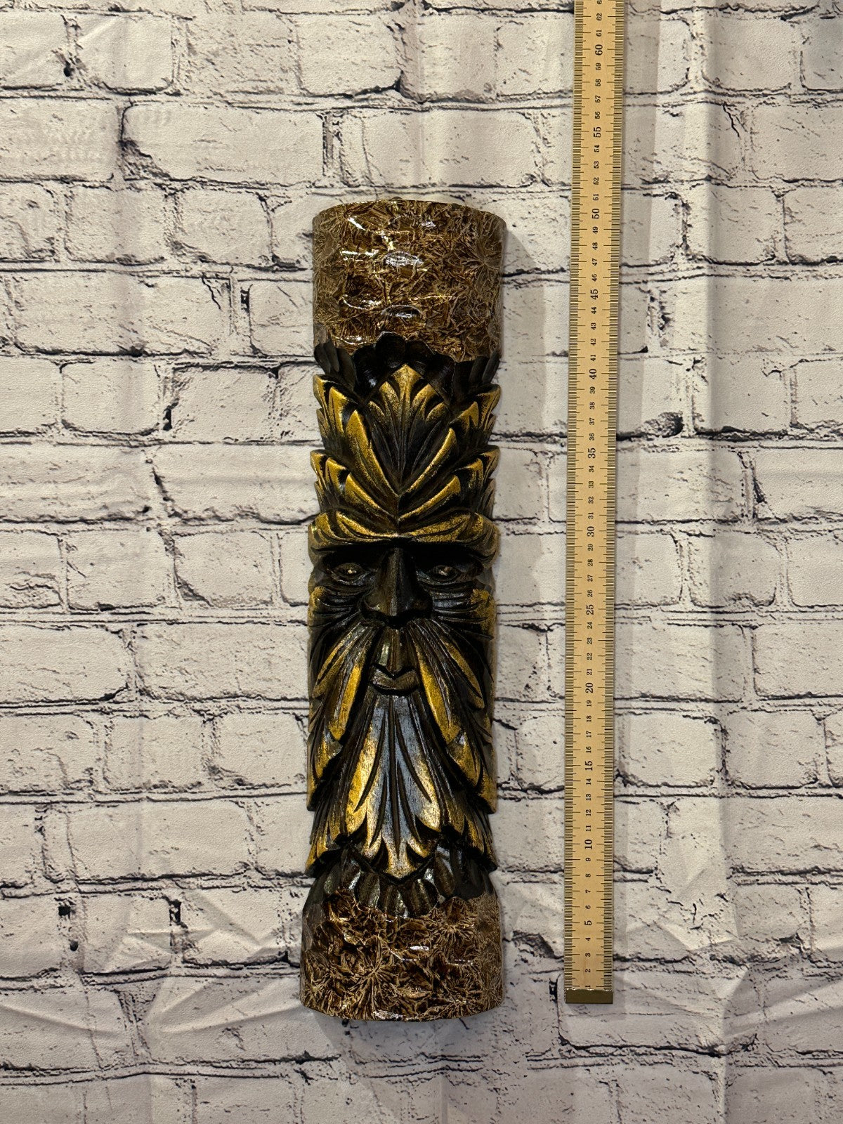 Gold Green Man Of The Woods 50cm Hand Carved Wizard Tree Trunk Wood Fairtrade3