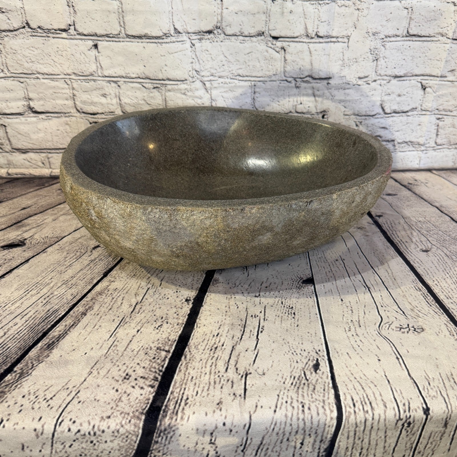 37cm x 30cm Wash Basin Bathroom Counter Top Washing River Stone Bowl Sink No 172