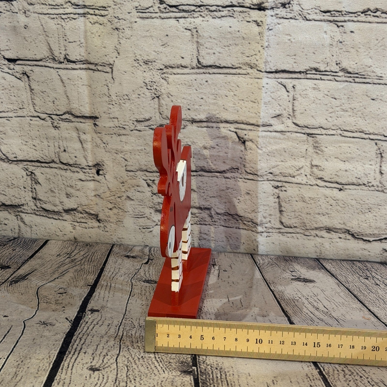 25cm x 20cm Red Heart Handcrafted Wood Reindeer Xmas Christmas Ornament Antlers7