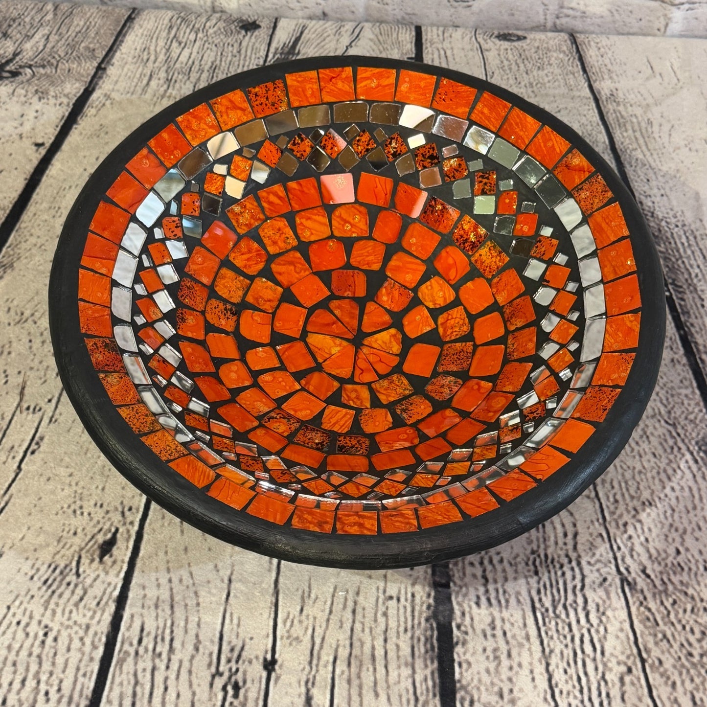 28cm Orange Round Mirror Mosaic Handmade Ceramic Glass Tile Bowl Fruit0