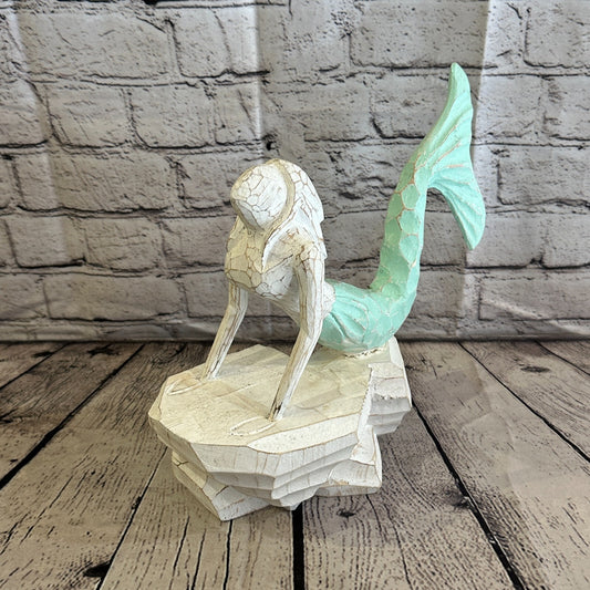 25cm Laying Front Wooden Mermaid Wall Decor Nautical Wood Mermaid Wall Sculpture0