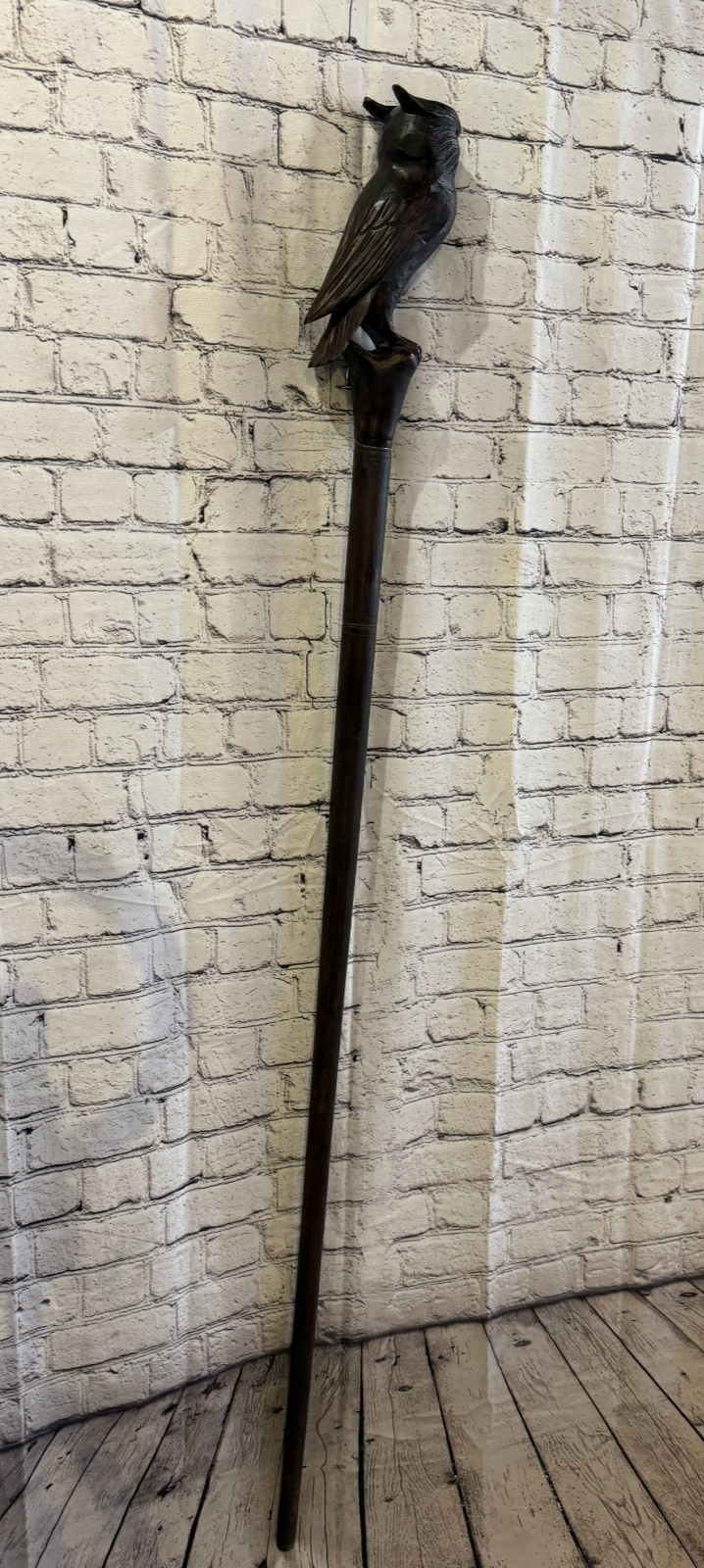 Owl Carving 140cm Tribal African Walking Stick Staff Cane Hand Carved Dark Wood2