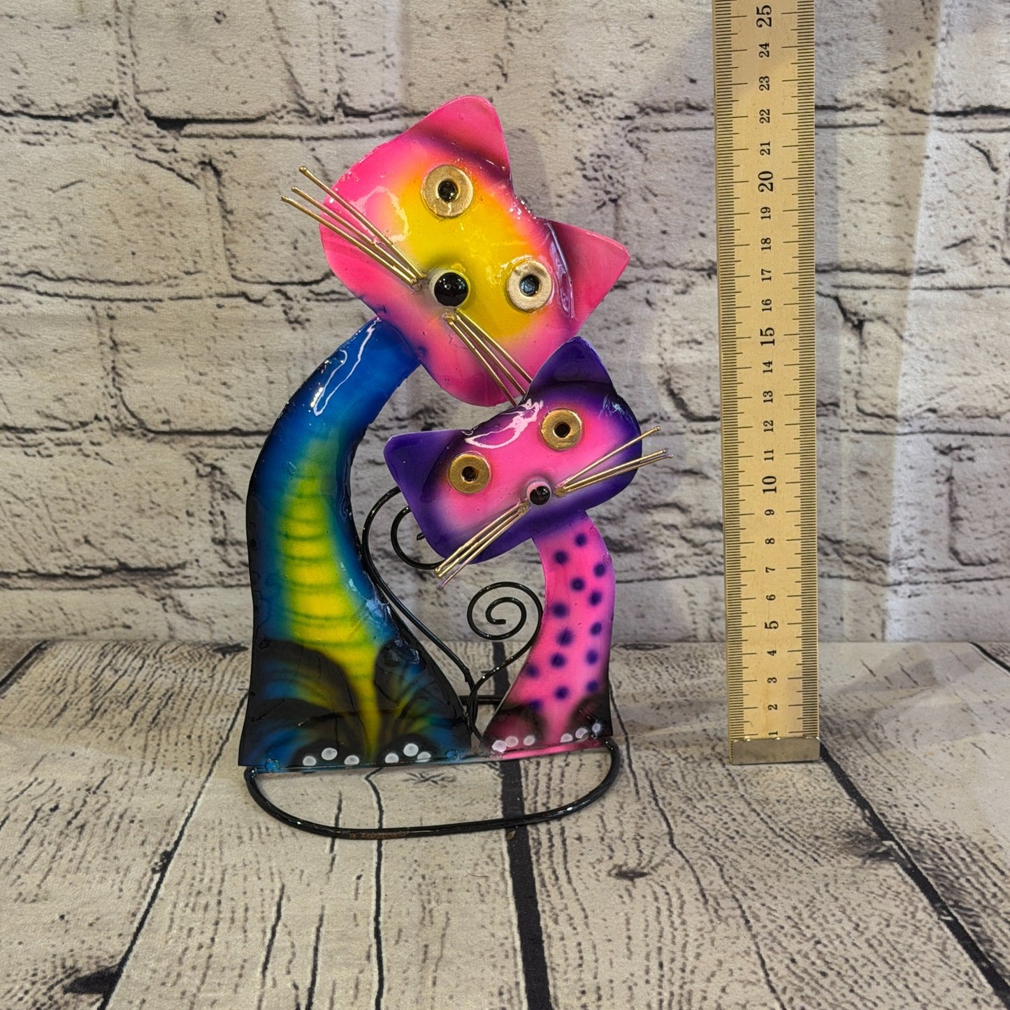 25cm x 15cm Double Cat Bright Vibrant Metal Tin Standing Ornament Statue5