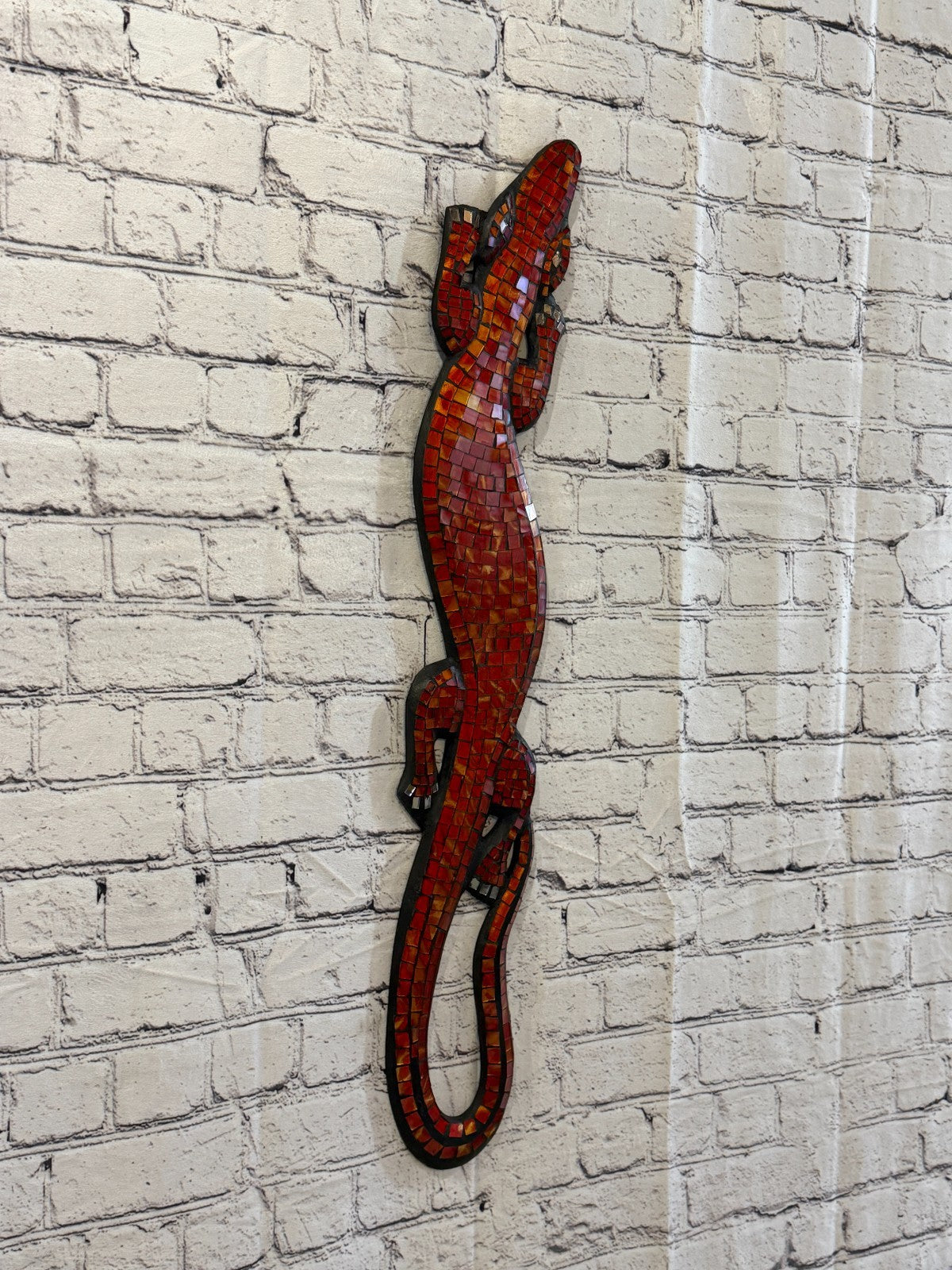 80cm Gecko Orange Mosaic Wall Hanging Wooden Ornaments Wood Carving0