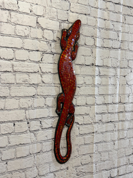 80cm Gecko Orange Mosaic Wall Hanging Wooden Ornaments Wood Carving0