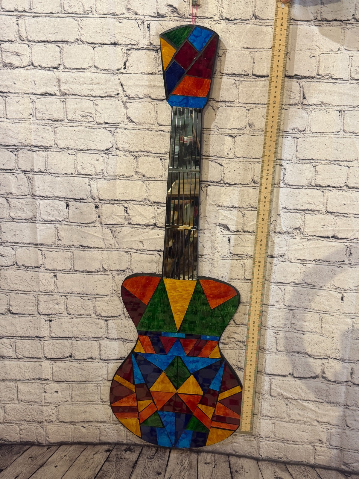 Bright Rainbow Guitar Mosaic Tile Wall Mirror 100cm x 35cm Handmade New4