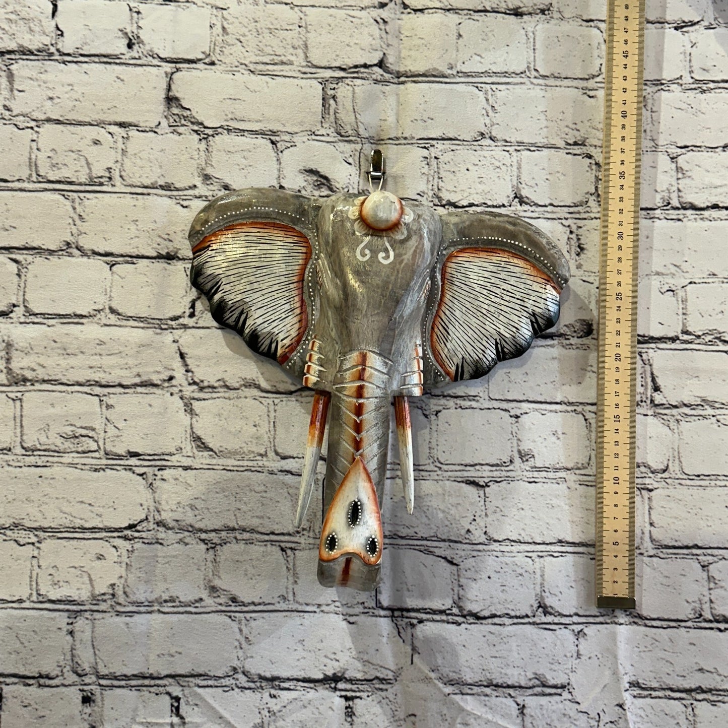 30cm x 30cm Grey Painted Wood Elephant Head Wall Mounted Art Large Shabby3